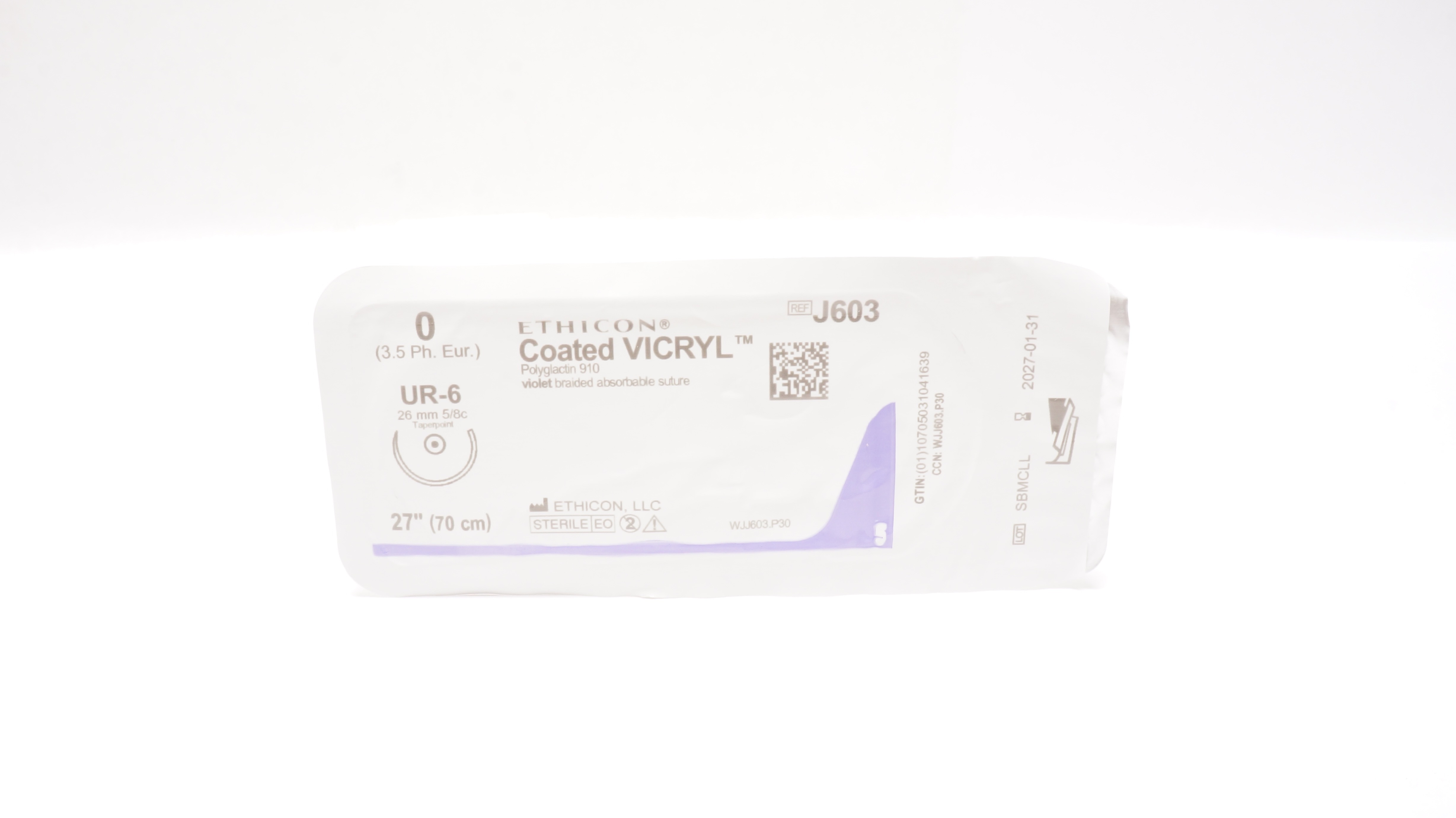 Ethicon J603 0 Coated VICRYL Braided Stre UR-6, 26mm 5/8c Taperpoint, 27inch