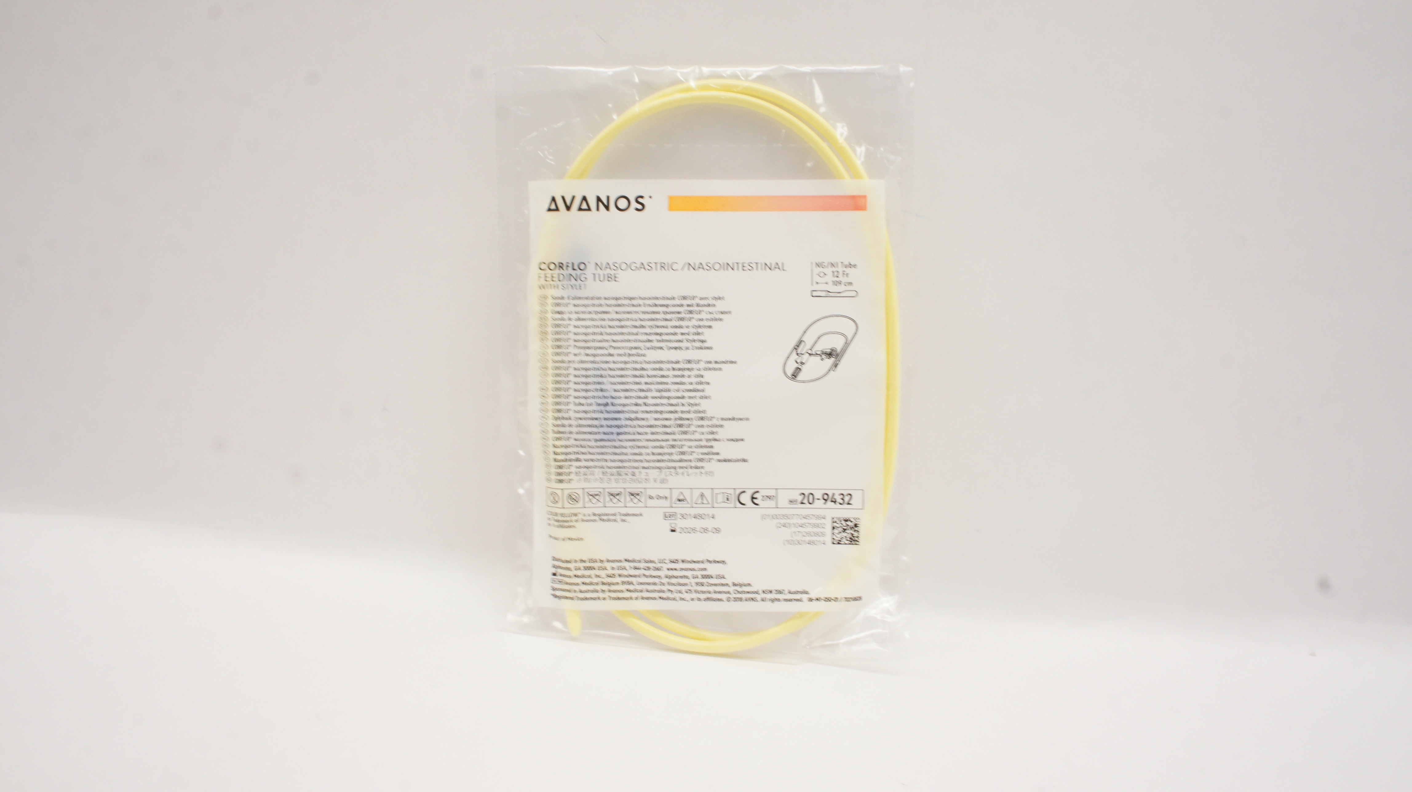 Avanos 20-9432 Corflo Nasogastric /Nasointenstinal Feeding Tube W/Stylet 12Fr