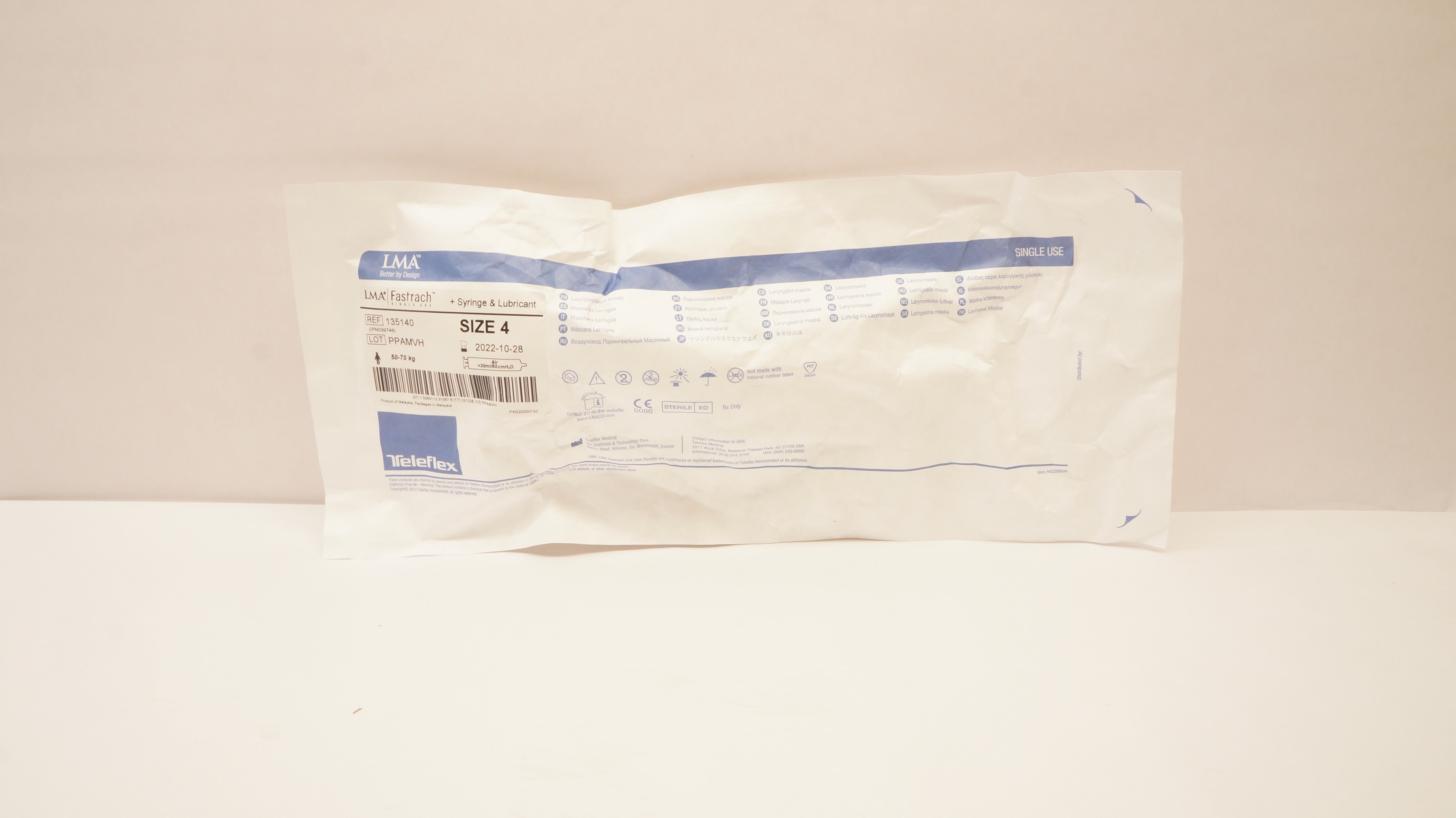 Teleflex 135140 Laryngeal Mask Airway+Syringe & Lubricant Size 4 50-70kg (x)