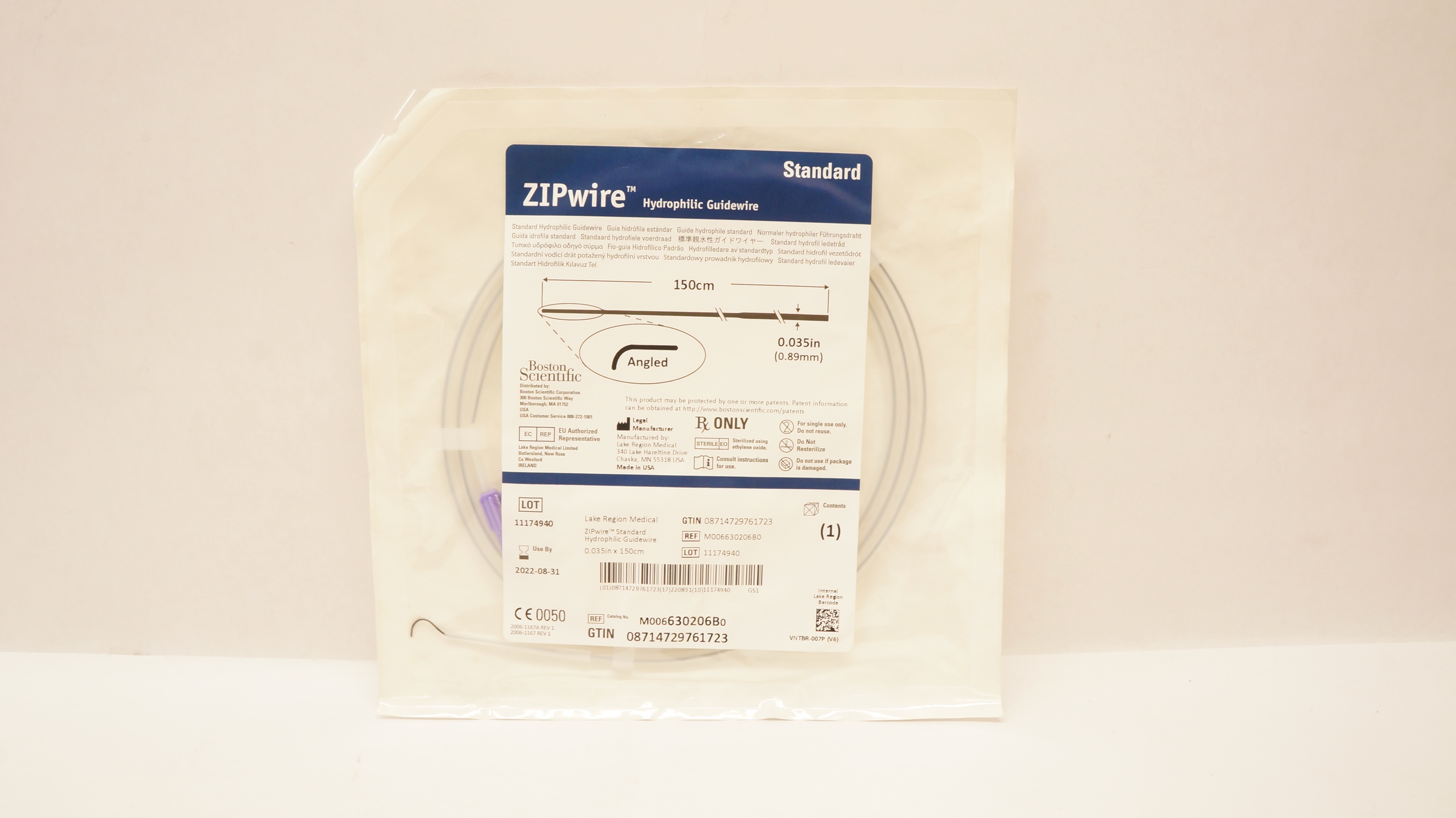 Boston Scientific 630206B Hydrophilic Guidewire, Angled,  0.035in x 150cm (x)