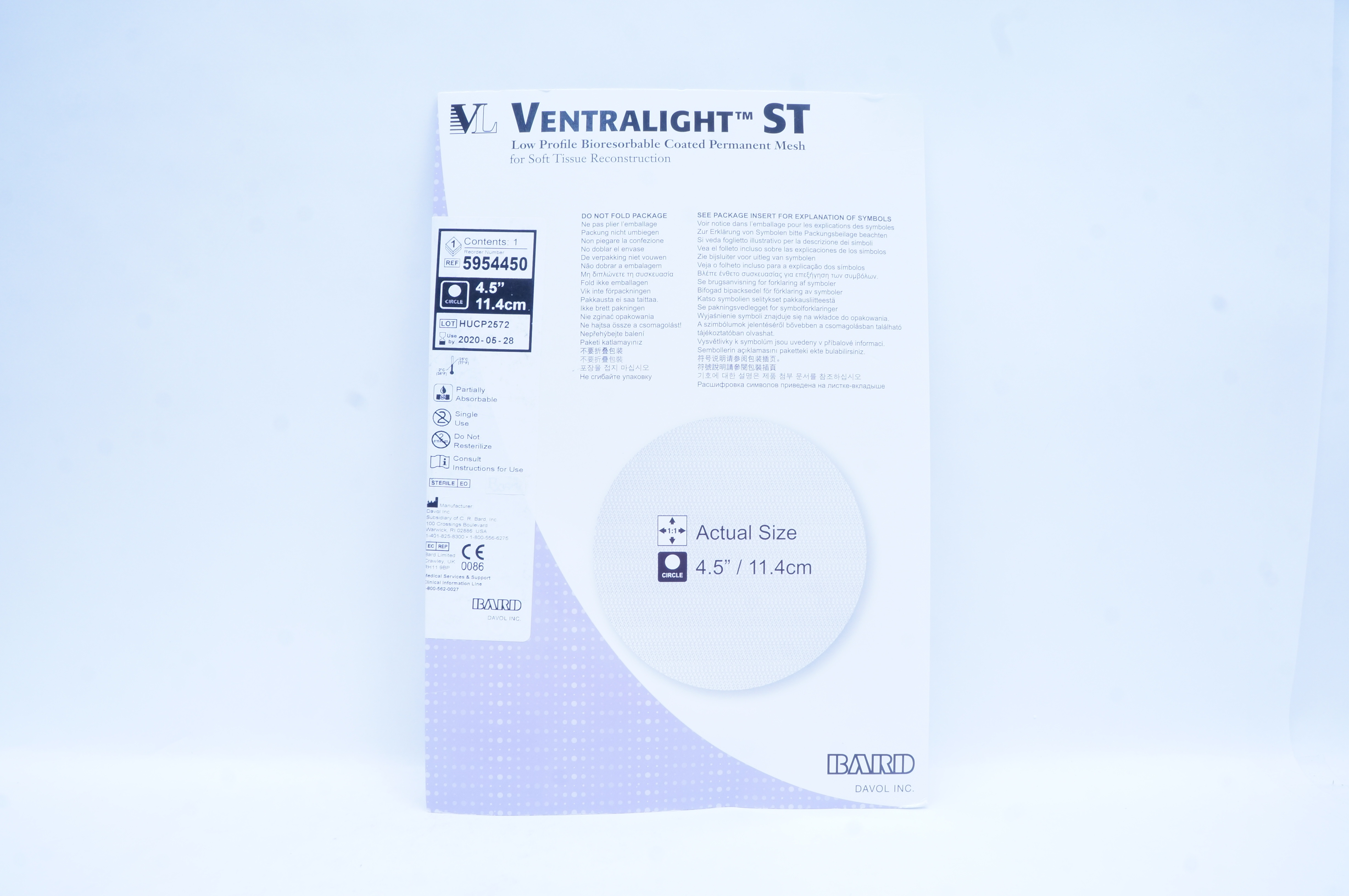 Bard 5954450 Bioresorbable Coated Permanent Mesh, Circle 4.5 x 11.4 cm (x)