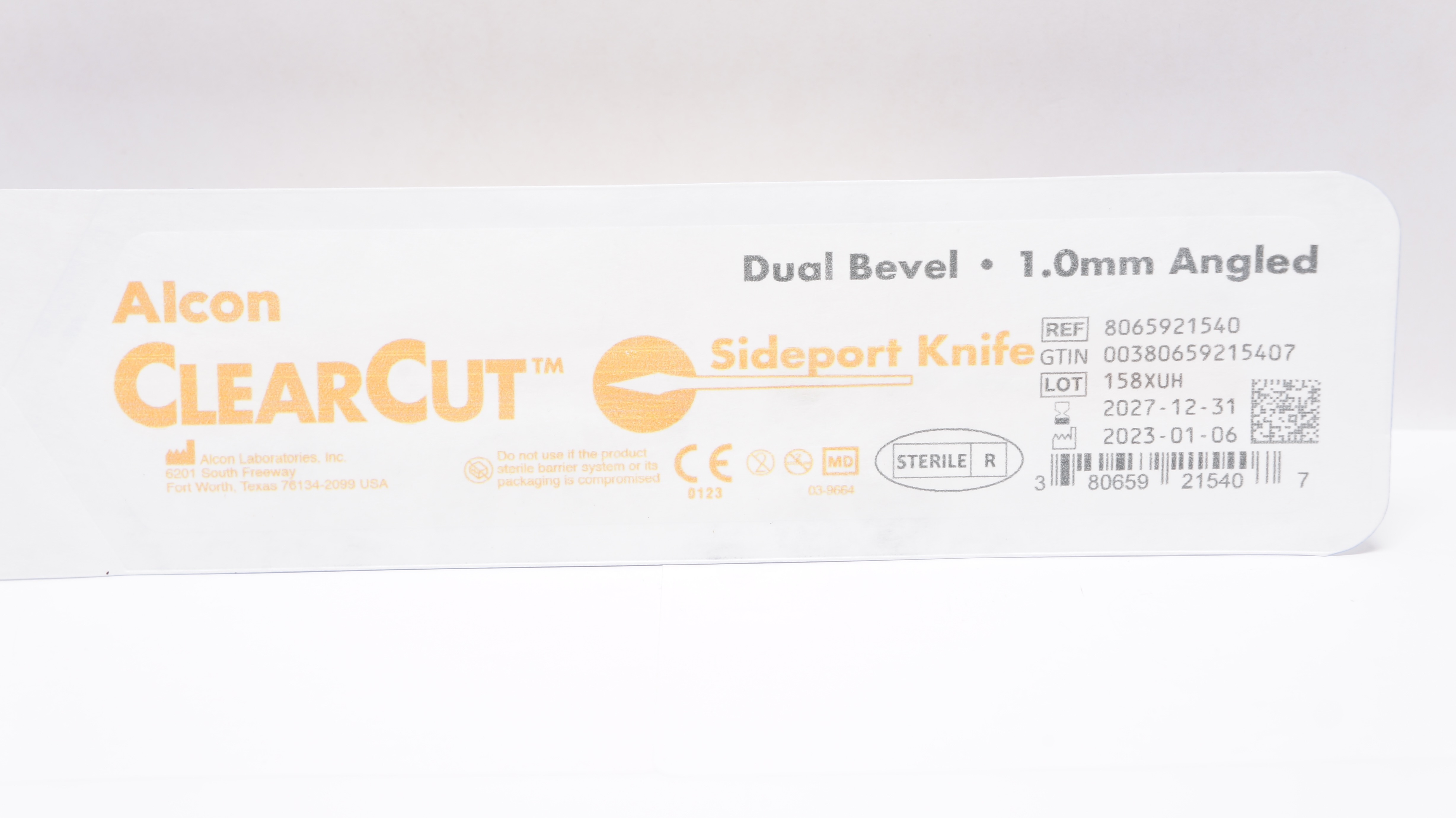 Alcon 8065921540 ClearCut Sideport Knife, Dual Bevel 1.0mm Angled
