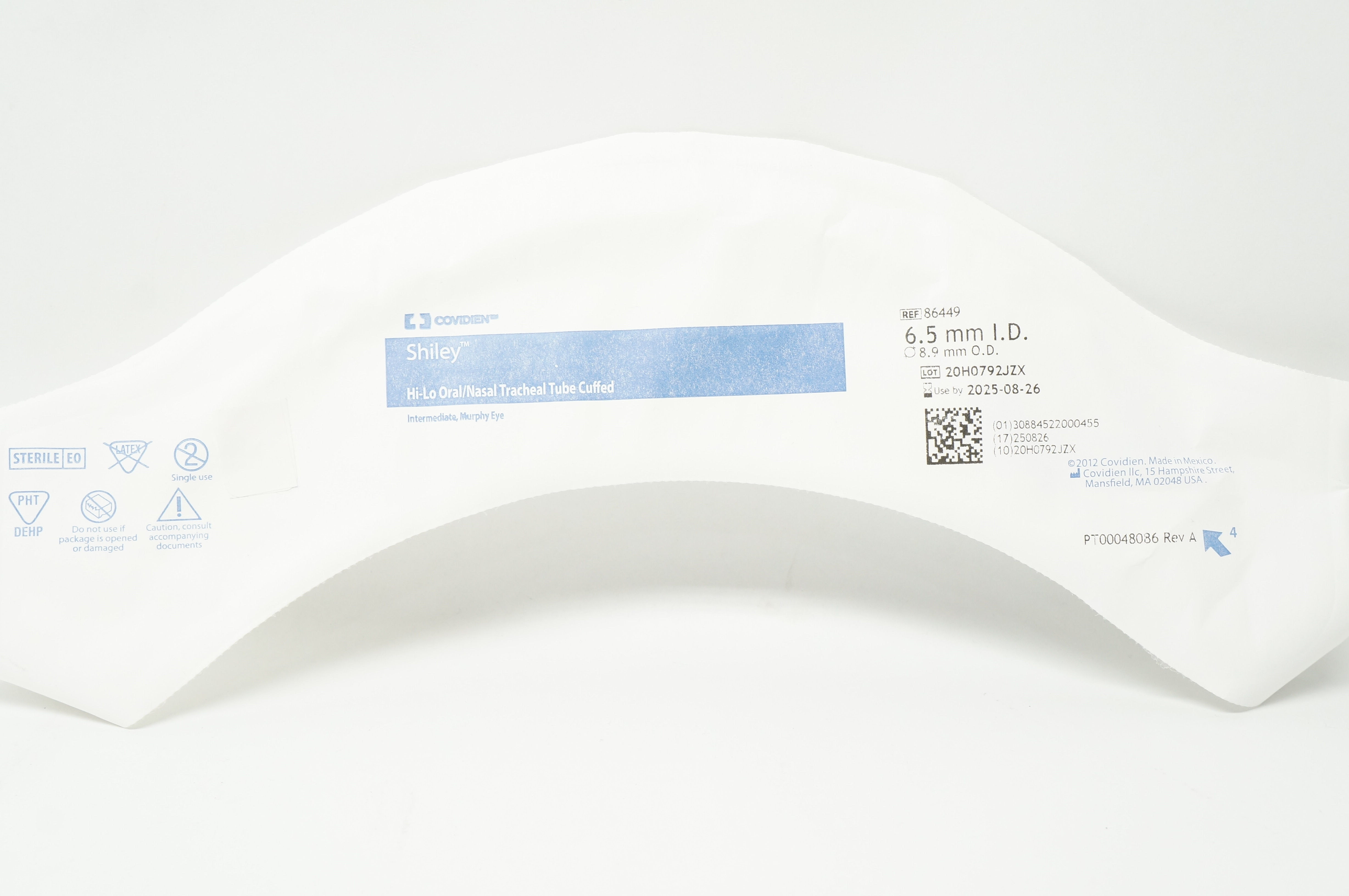 Covidien 86449 Shiley Hi-Lo Oral/Nasal Tracheal Tube Cuffed 6.5 x 8.9mm