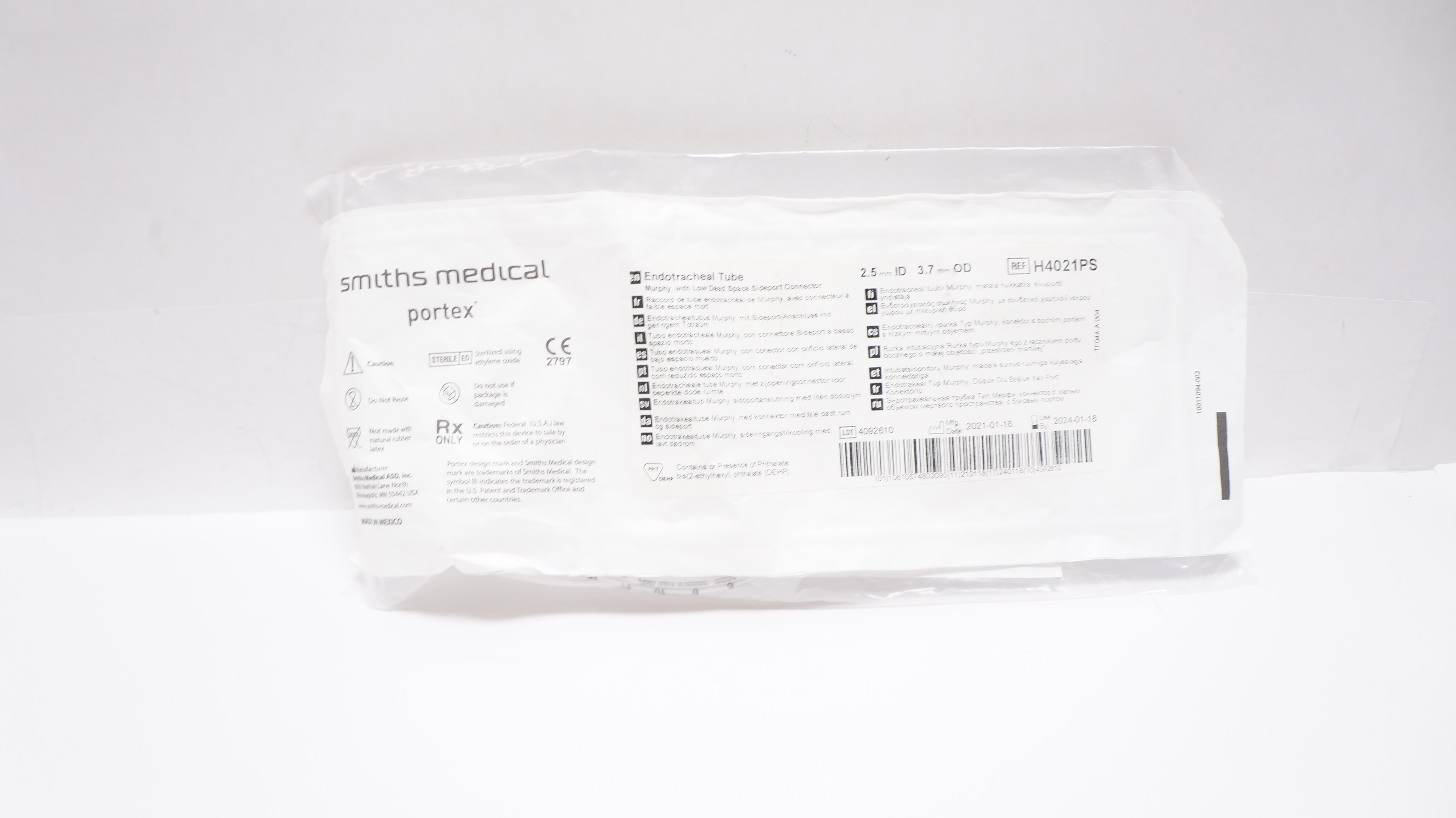 Smiths Medical H4021PS Portex Endotracheal Tube 2.5mm ID x 3.7mm OD (x)