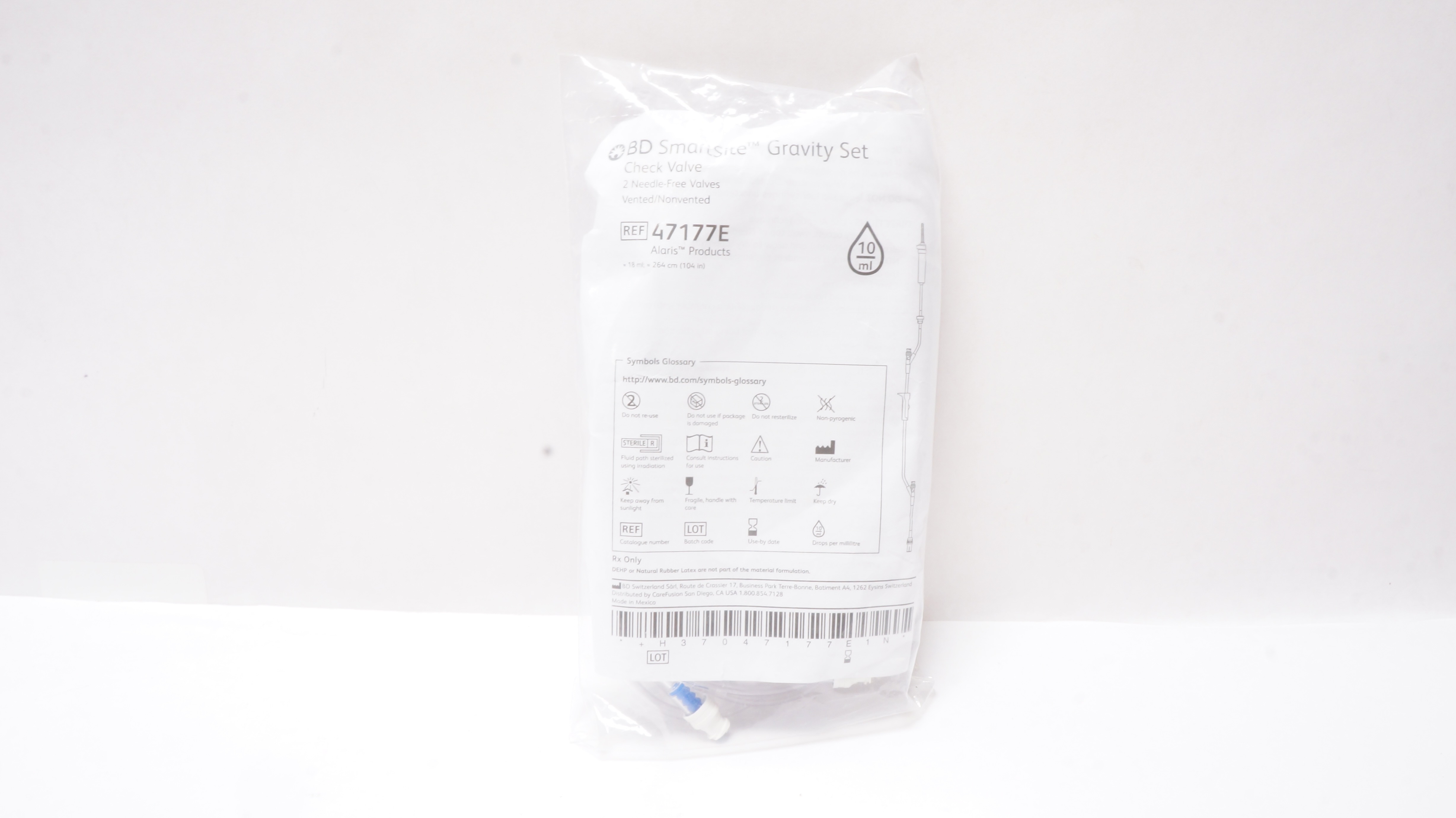 BD 47177E Alaris SmartSite Gravity Set, 2 Needle-Free Check Valve