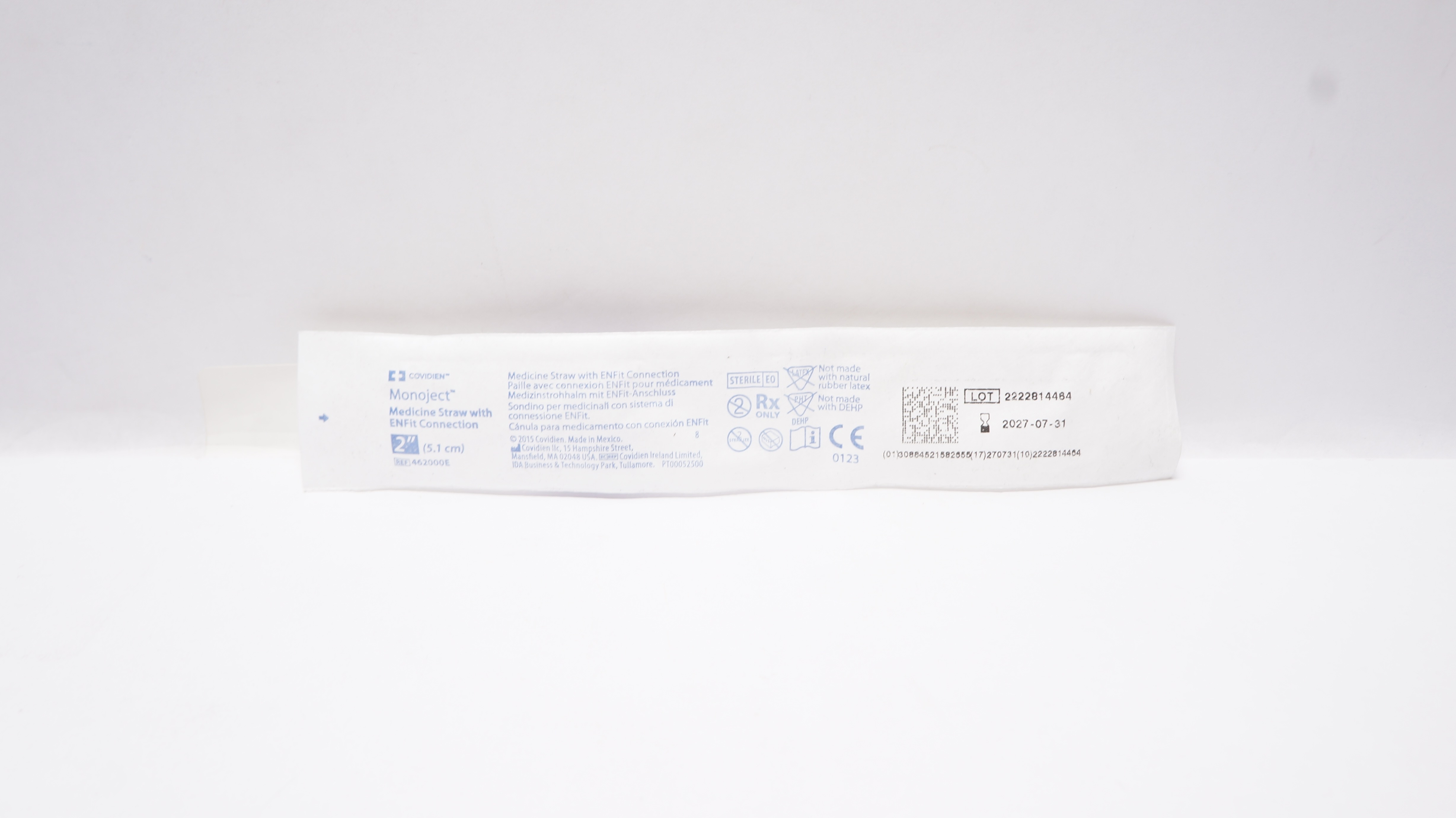 Covidien 462000E Monoject Medicine Straw with ENFit Connection 2inch