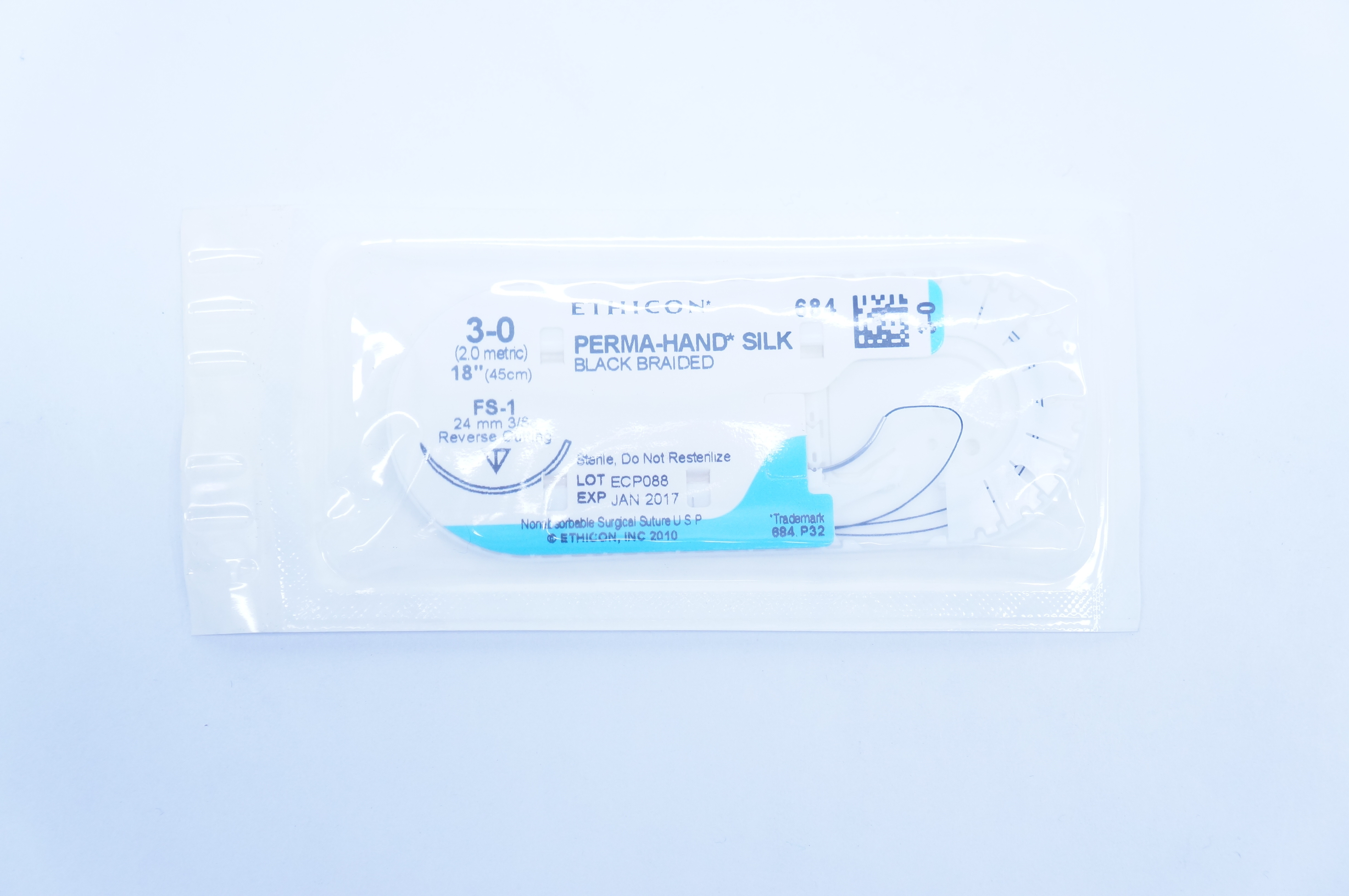 Ethicon 684 3-0 Perma-Hand Silk FS-1 24mm 3/8c Reverse Cutting, 18inch (x)