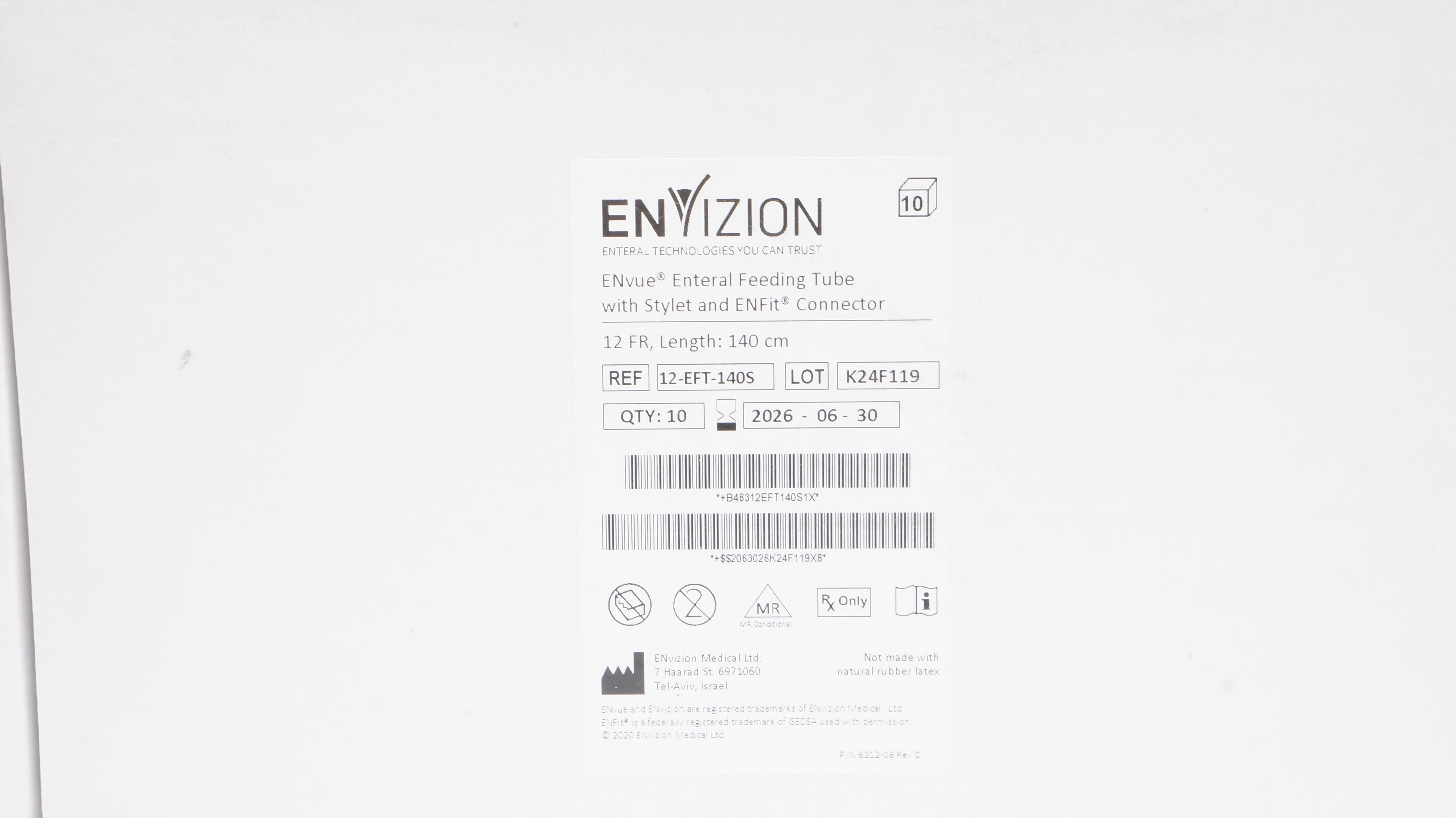 ENvizion Medical 12-EFT-140S ENvue Enteral Feeding Tube 12Fr x 140cm - Box of 10