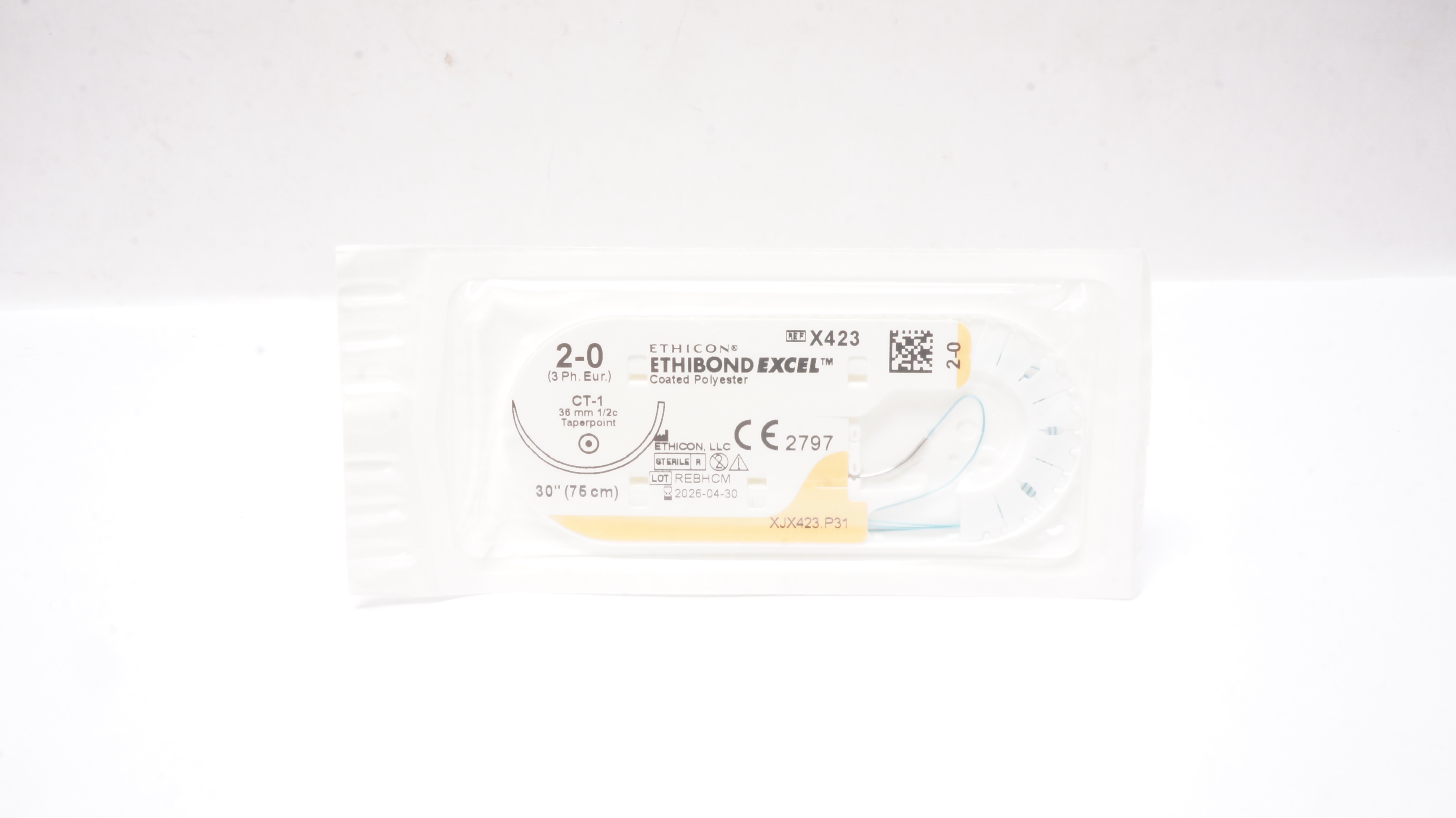 Ethicon X423 2-0 ETHIBOND EXCEL Polyester, CT-1, 36mm 1/2c Taper, 30inch