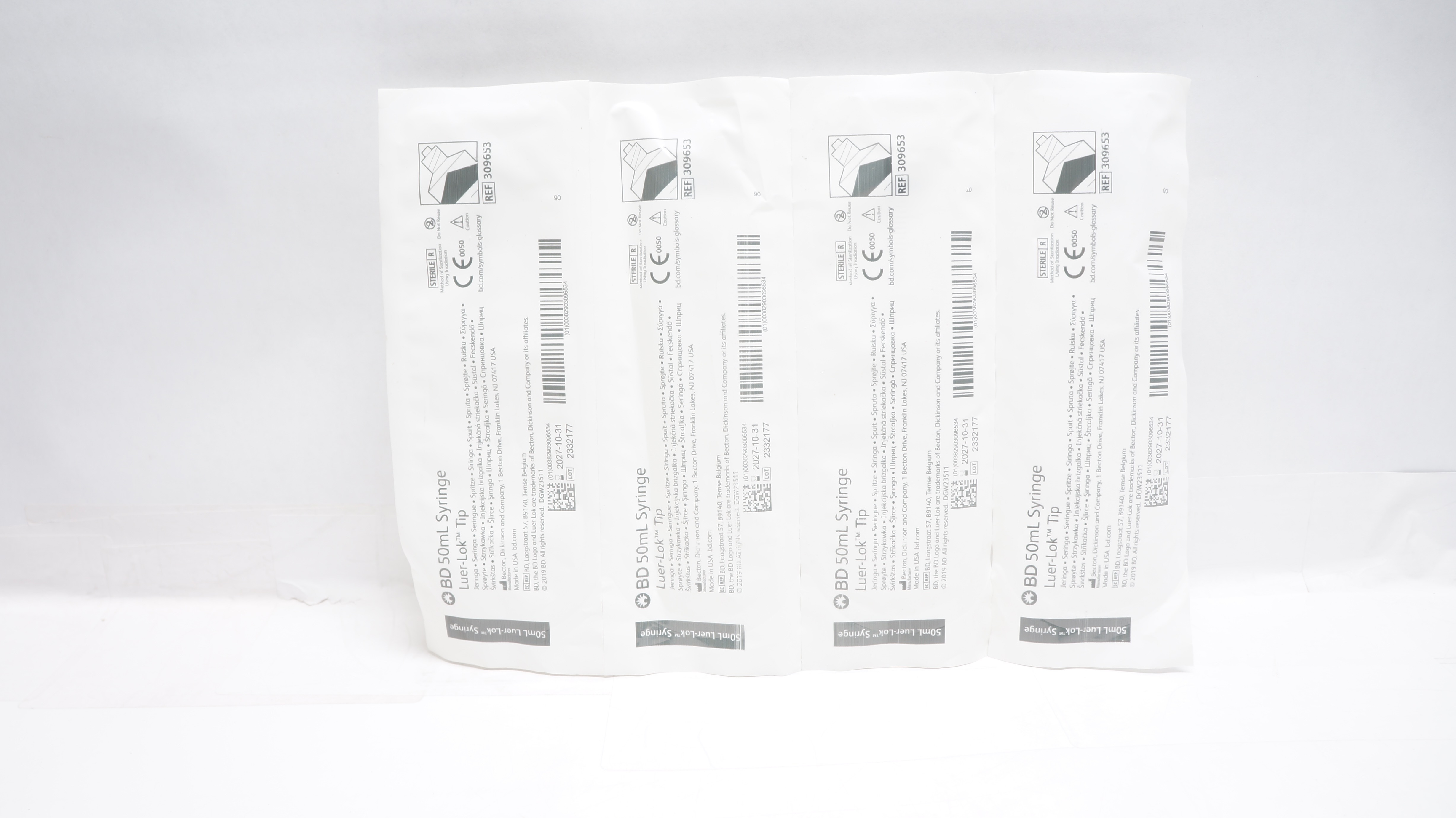BD 309653 50ml Syringe Luer-Lok Tip -  4 Packs