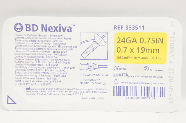 BD 383511 Nexiva Closed IV Cath. System- Single Port 24GA x 0.75inch (x)