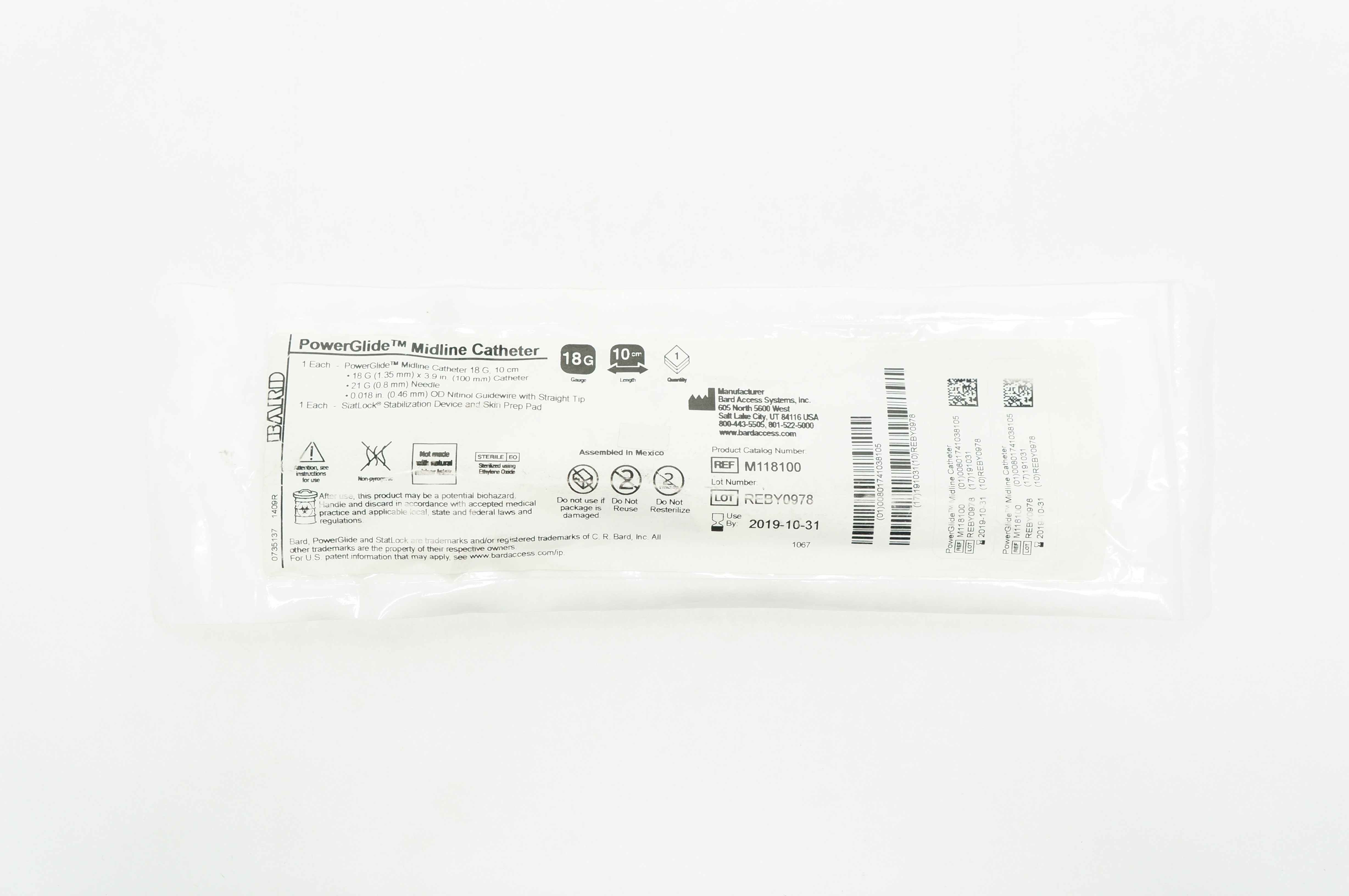 Bard M118100 PowerGlide Midline Cath. 18G x 10cm (x)