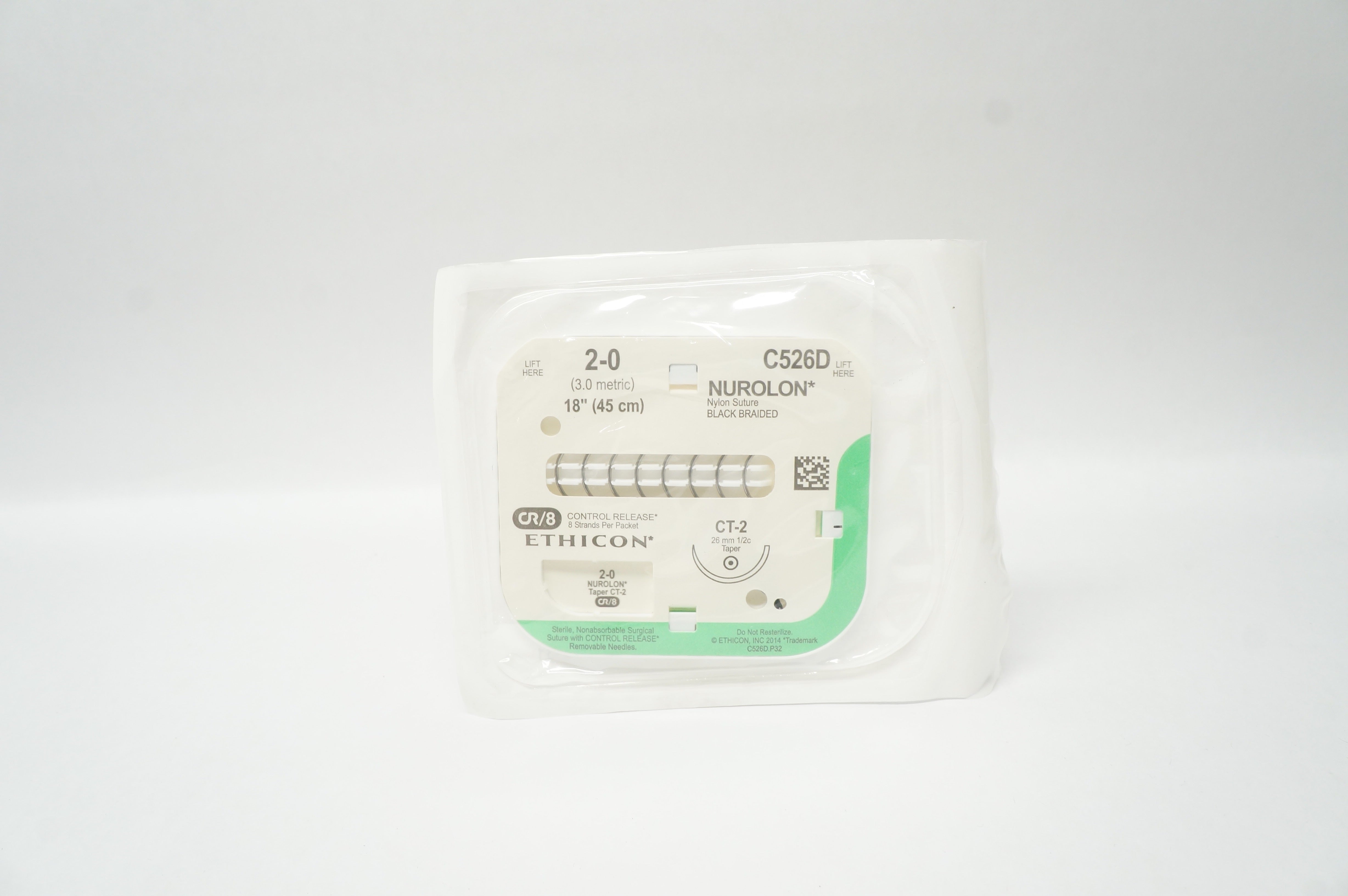 Ethicon C526D 2-0 Nurolon Nylon Stre CT-2, 26mm 1/2c Taper, 18inch