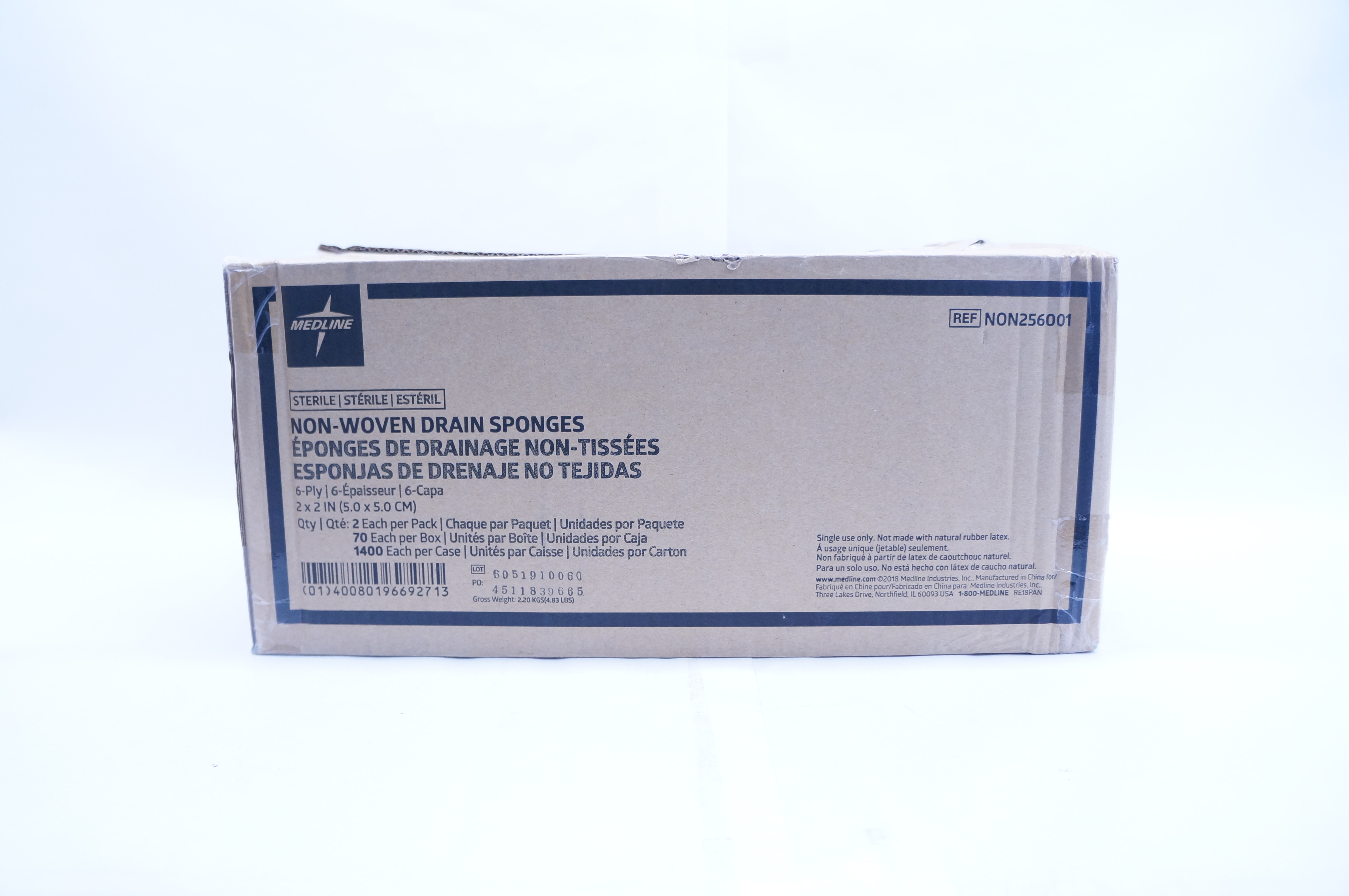 Medline NON256001 Non-Woven Drain Sponges 6-Ply 2 x 2inch - Case of 1400
