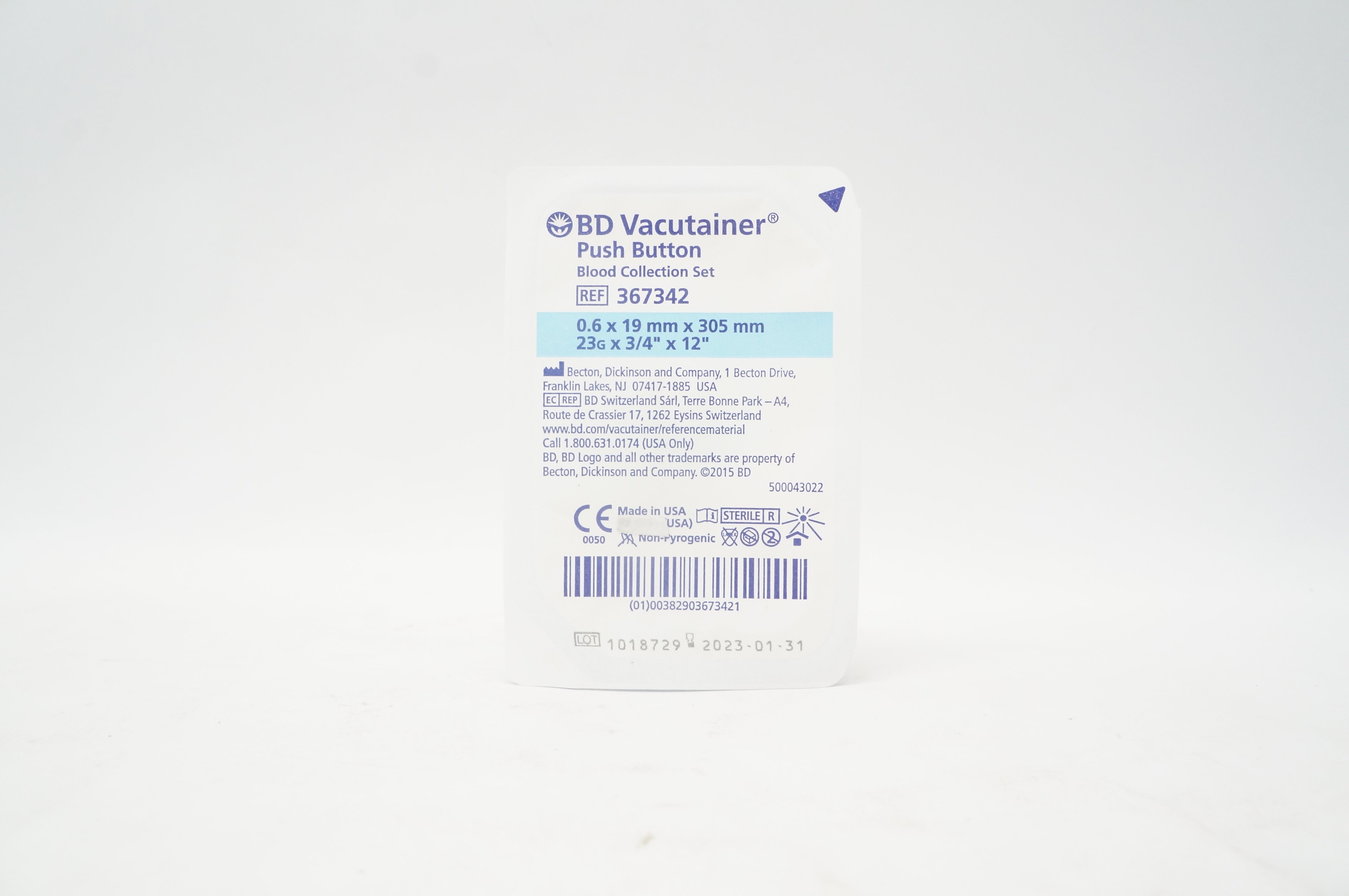 BD 367342 Vacutainer Push Button Blood Collection Set 23G x 3/4 x 12inch