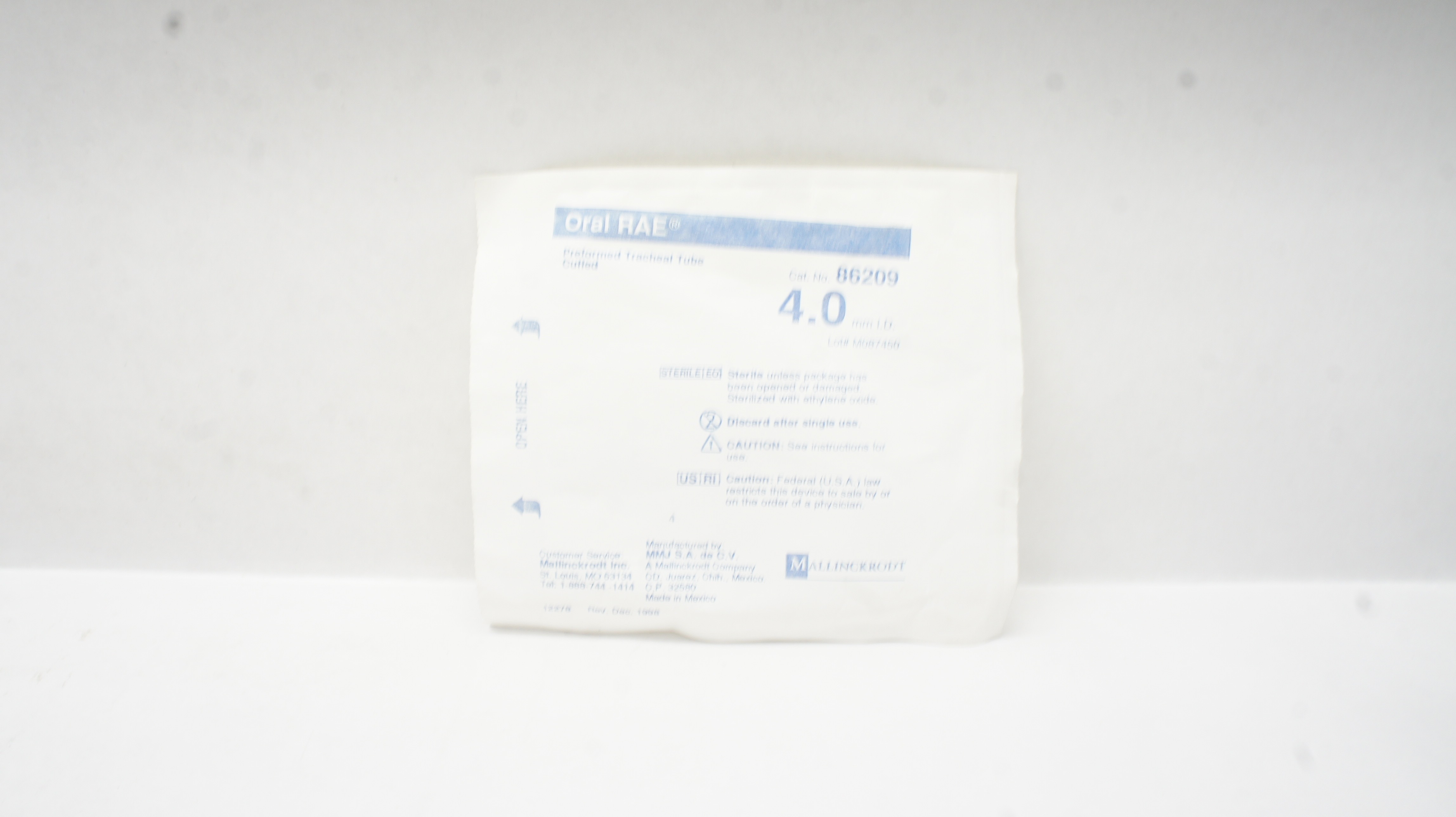 Covidien 86209 Mallinckrodt Oral RAE Preformed Tracheal Tube Cuffed 4.0