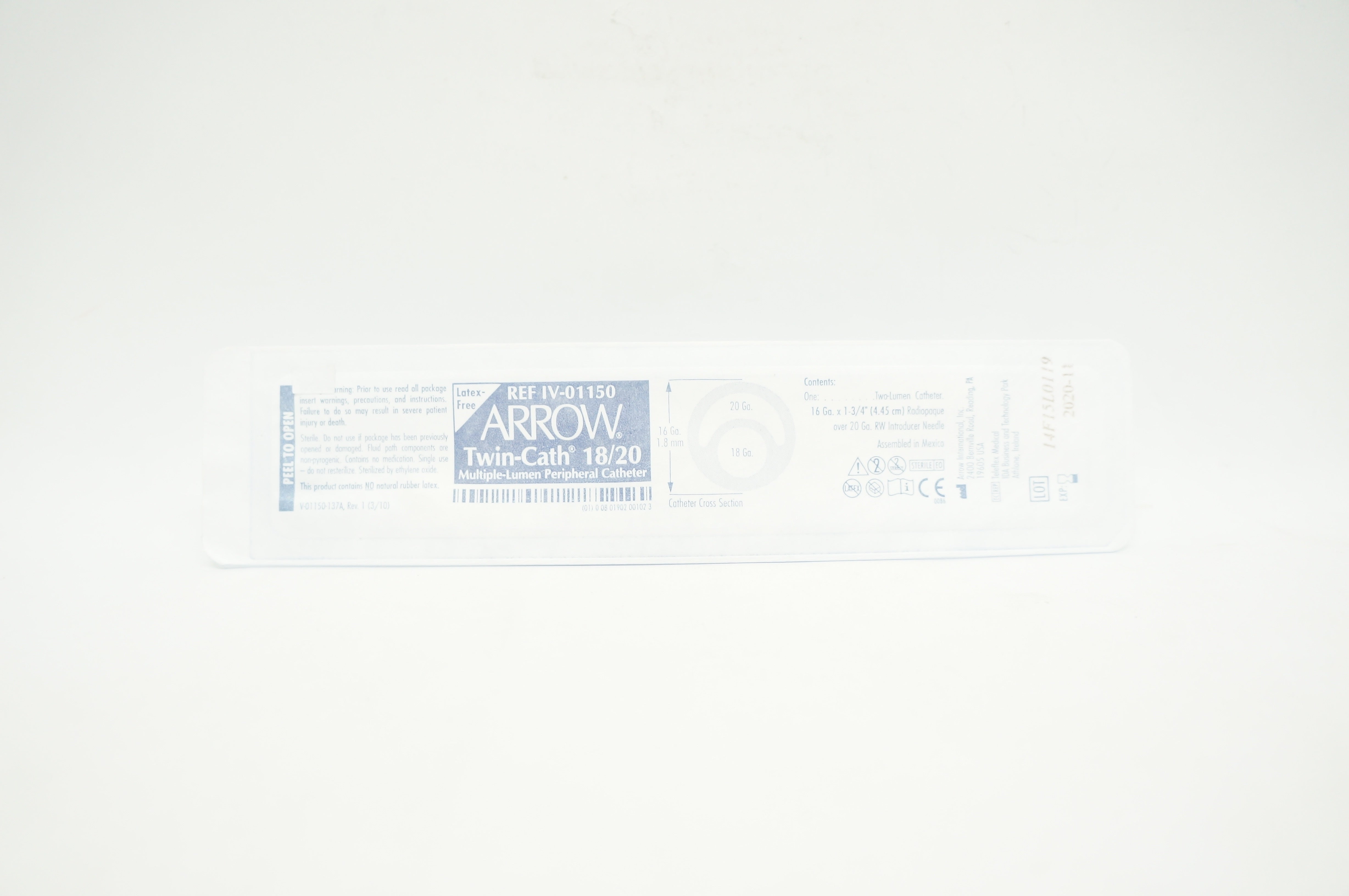 Arrow IV-01150 Twin-Cath 18/20 Multiple-Lumern Peripheral Cath. 20Ga x 18Ga (x)