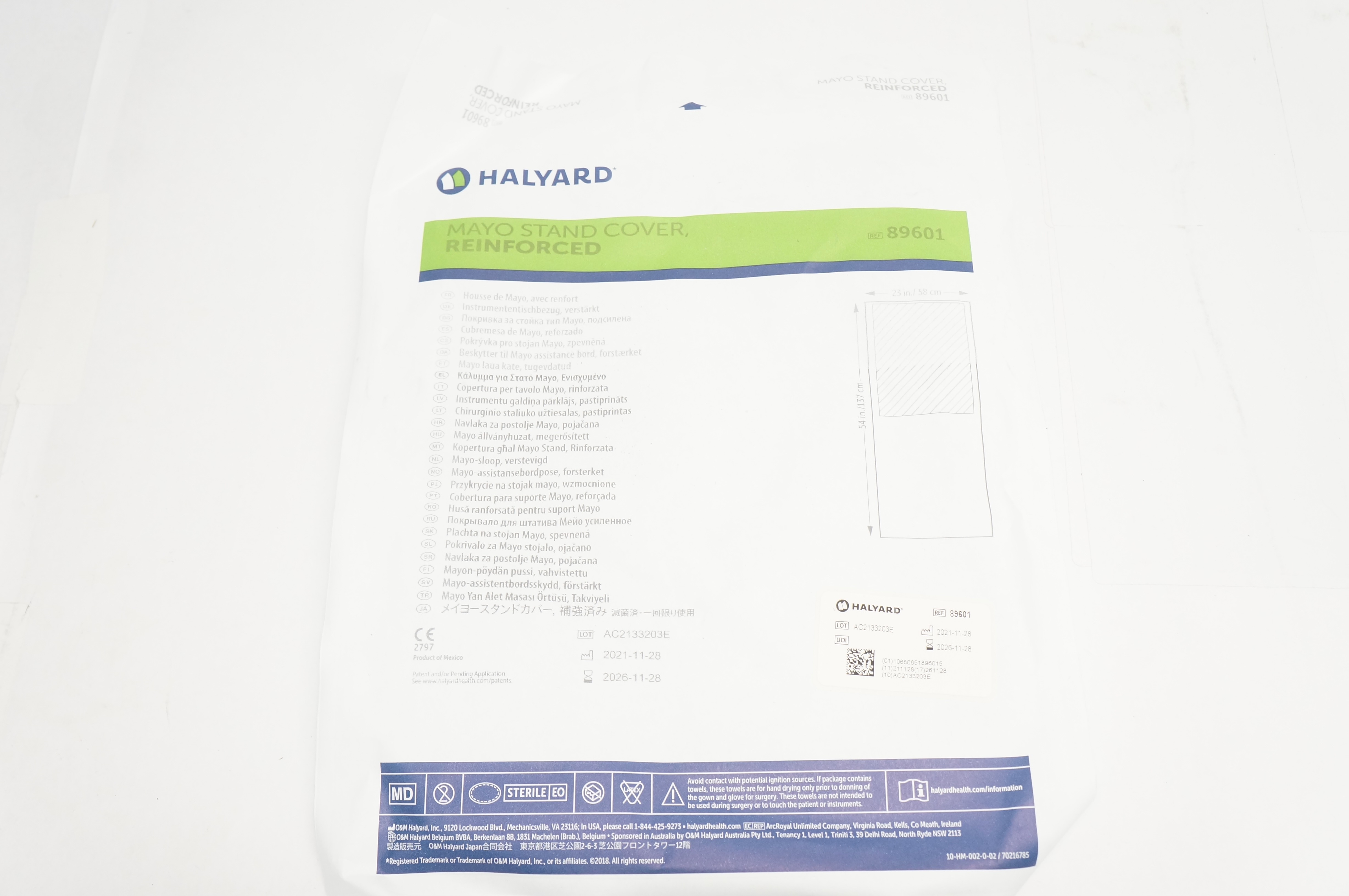 Halyard 89601 Mayo Stand Cover Reinforced 23inch x 54inch