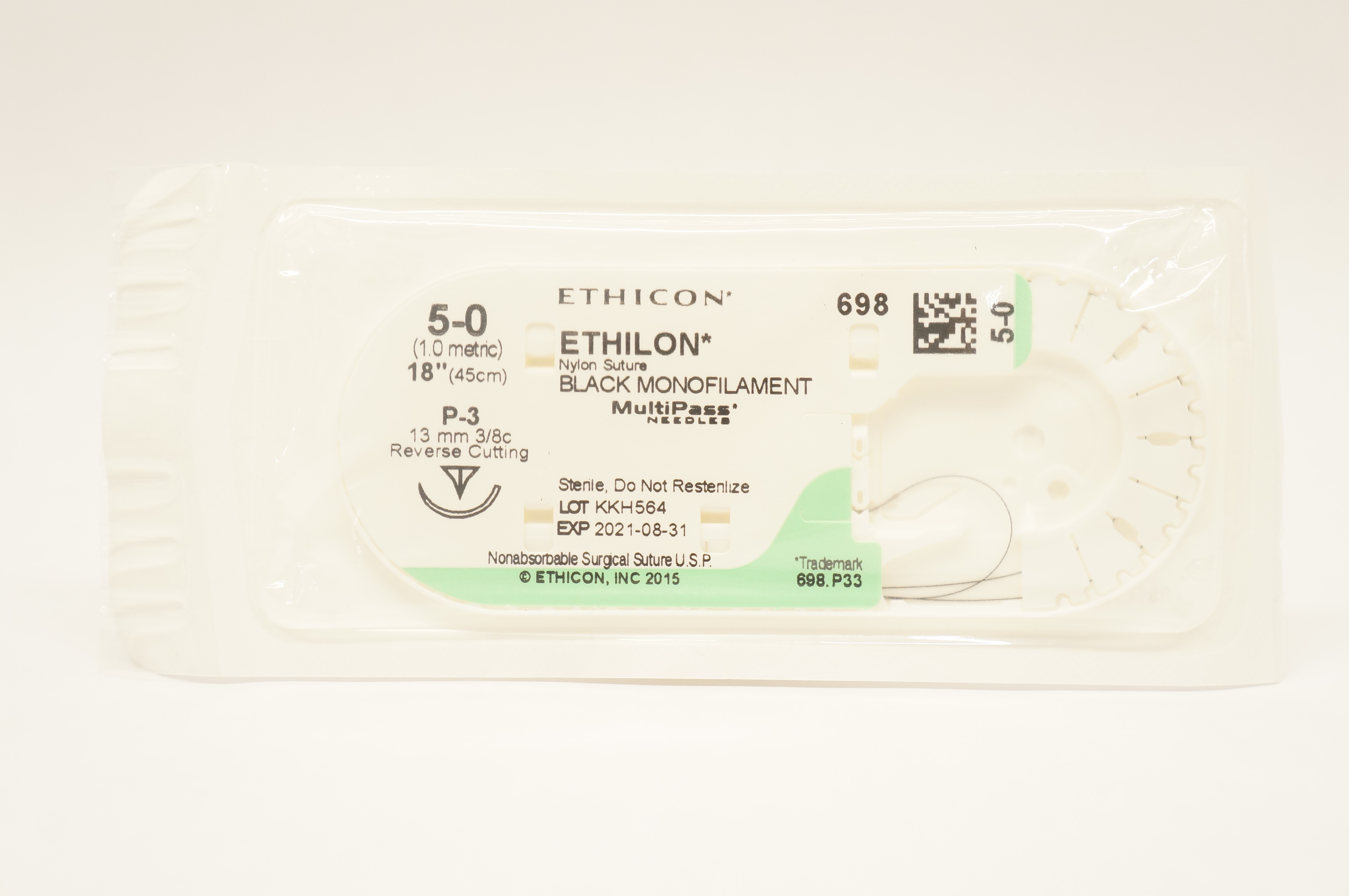 Ethicon 698 5-0 Ethilon Nylon Stre P-3 13mm 3/8c Reverse Cutting 18inch (x)