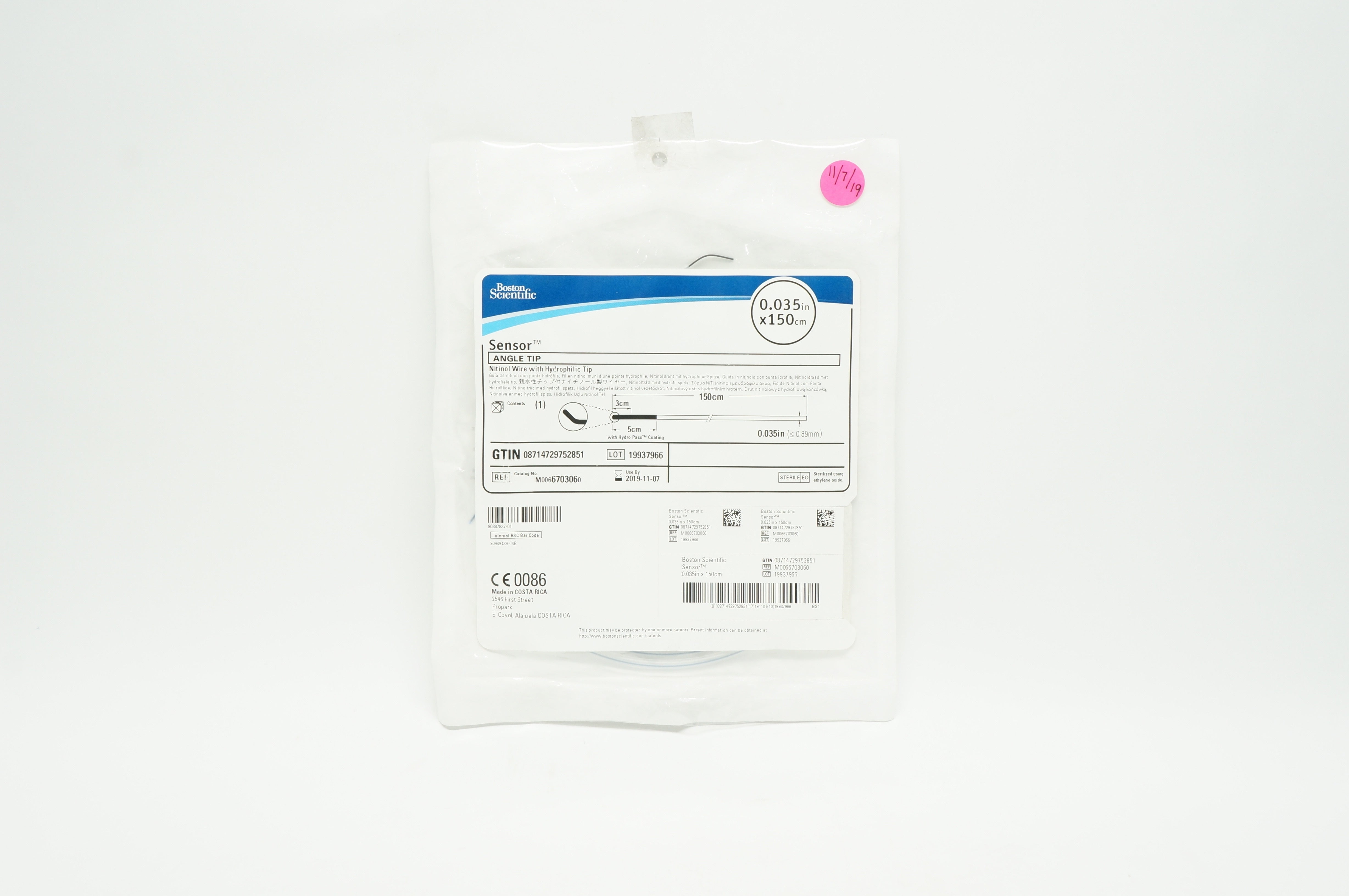 Boston Scientific M0066703060 Sensor Angle Tip Nitinol Wire 0.035in. x 150cm (x)