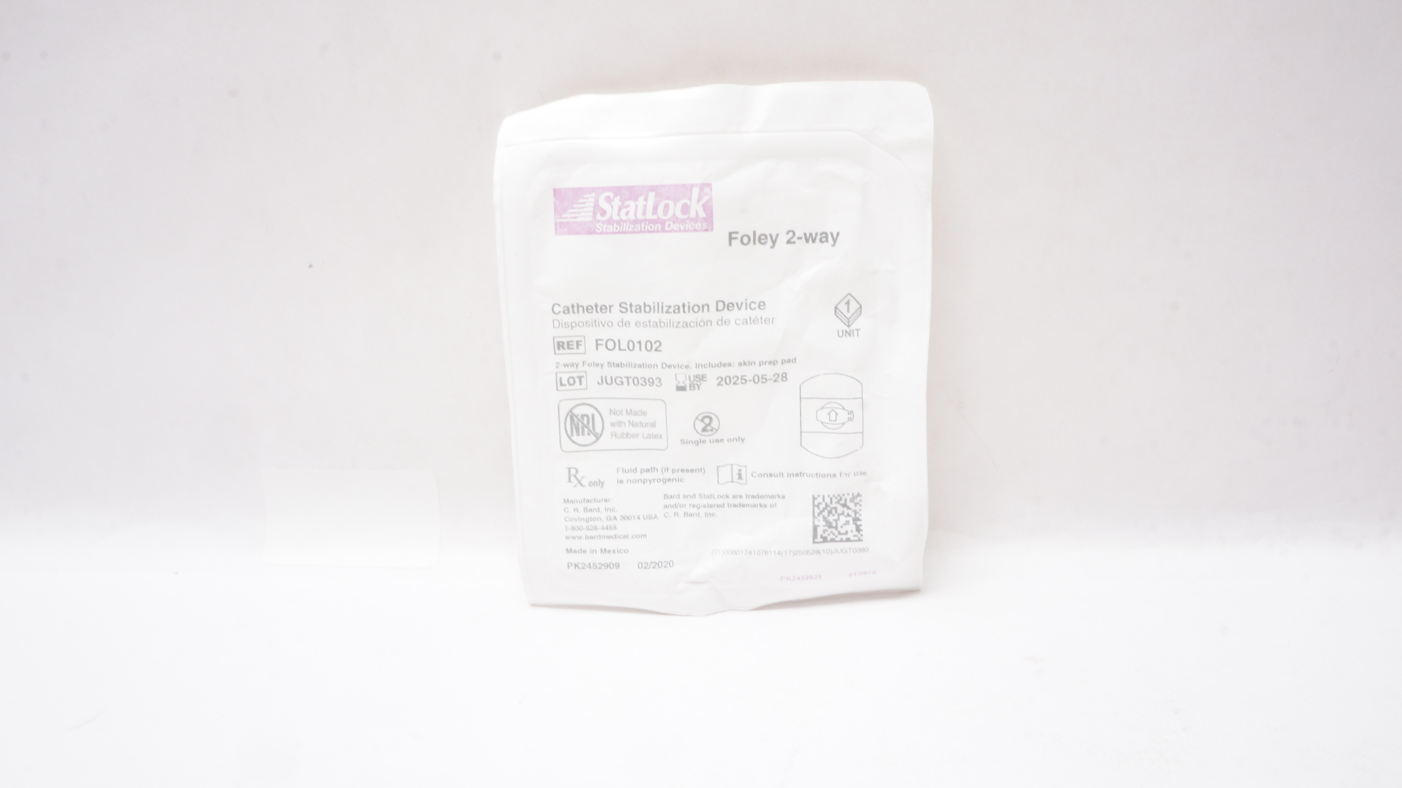 Bard FOL0102 Statlock Cath. Stabilization Device Foley 2-Way