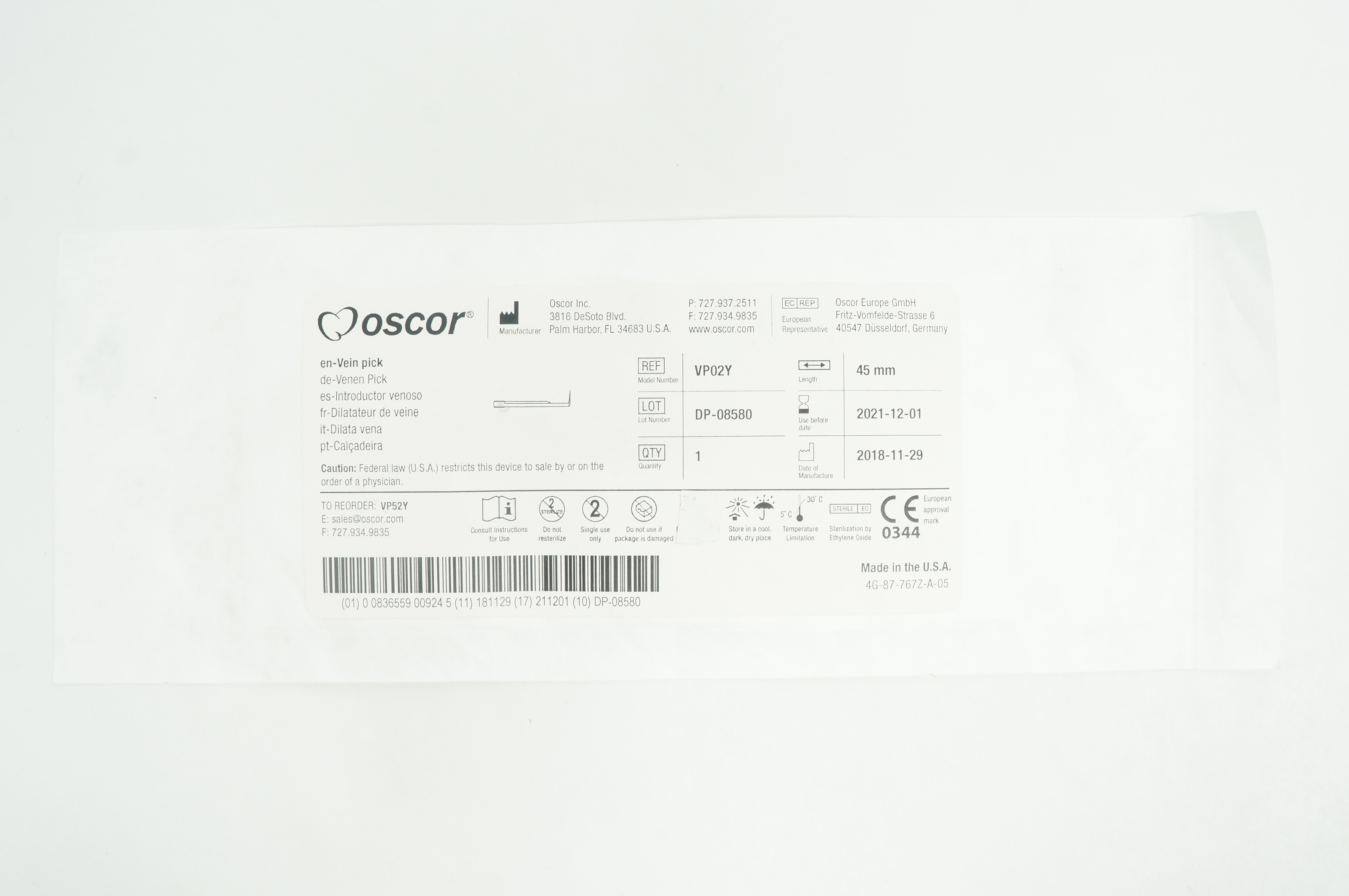 Oscor VP02Y Vein Pick 45mm (x)