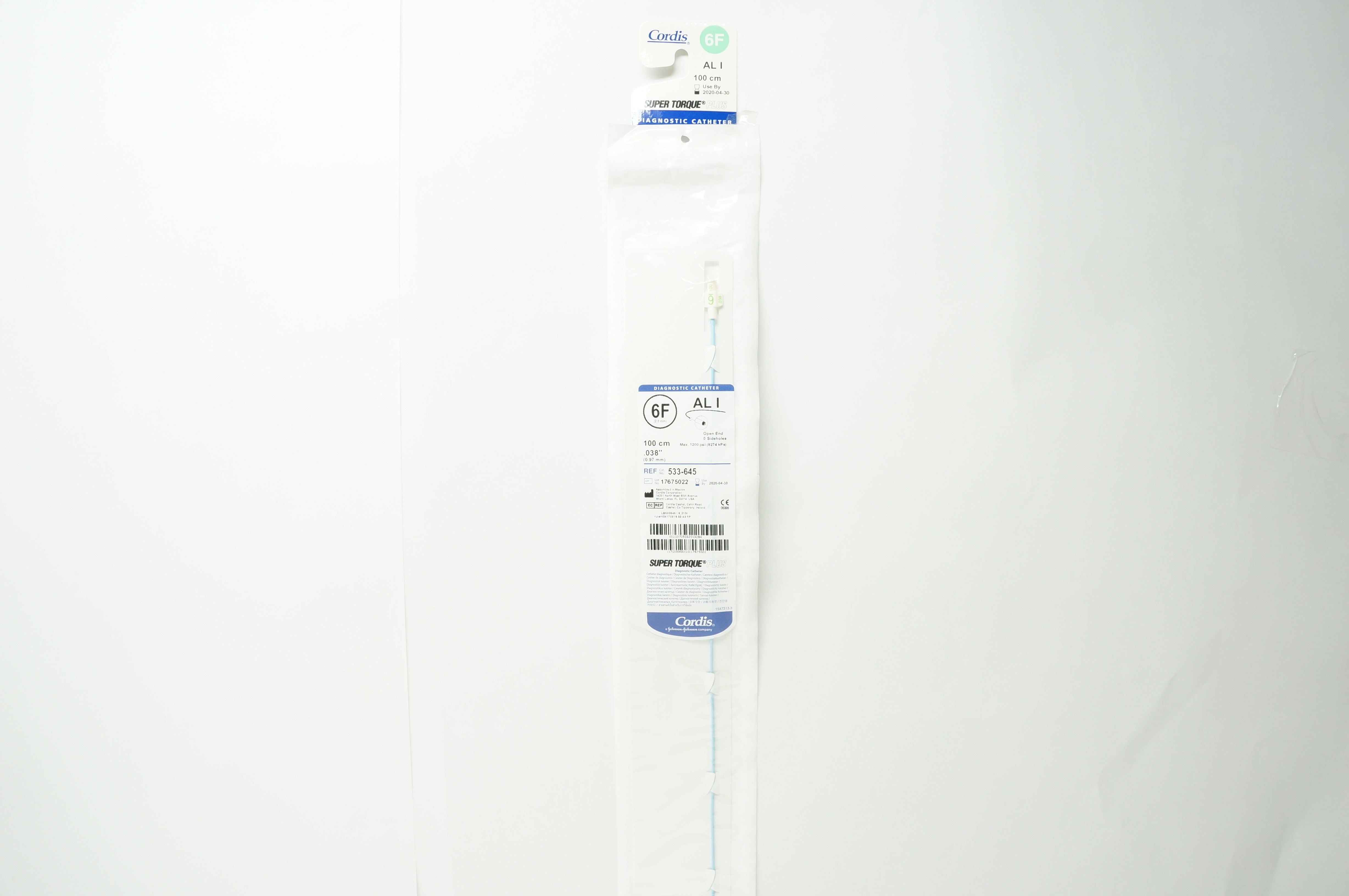 Cordis 533-645 Diagnostic Cath. 6F x 100cm, AL I (x)