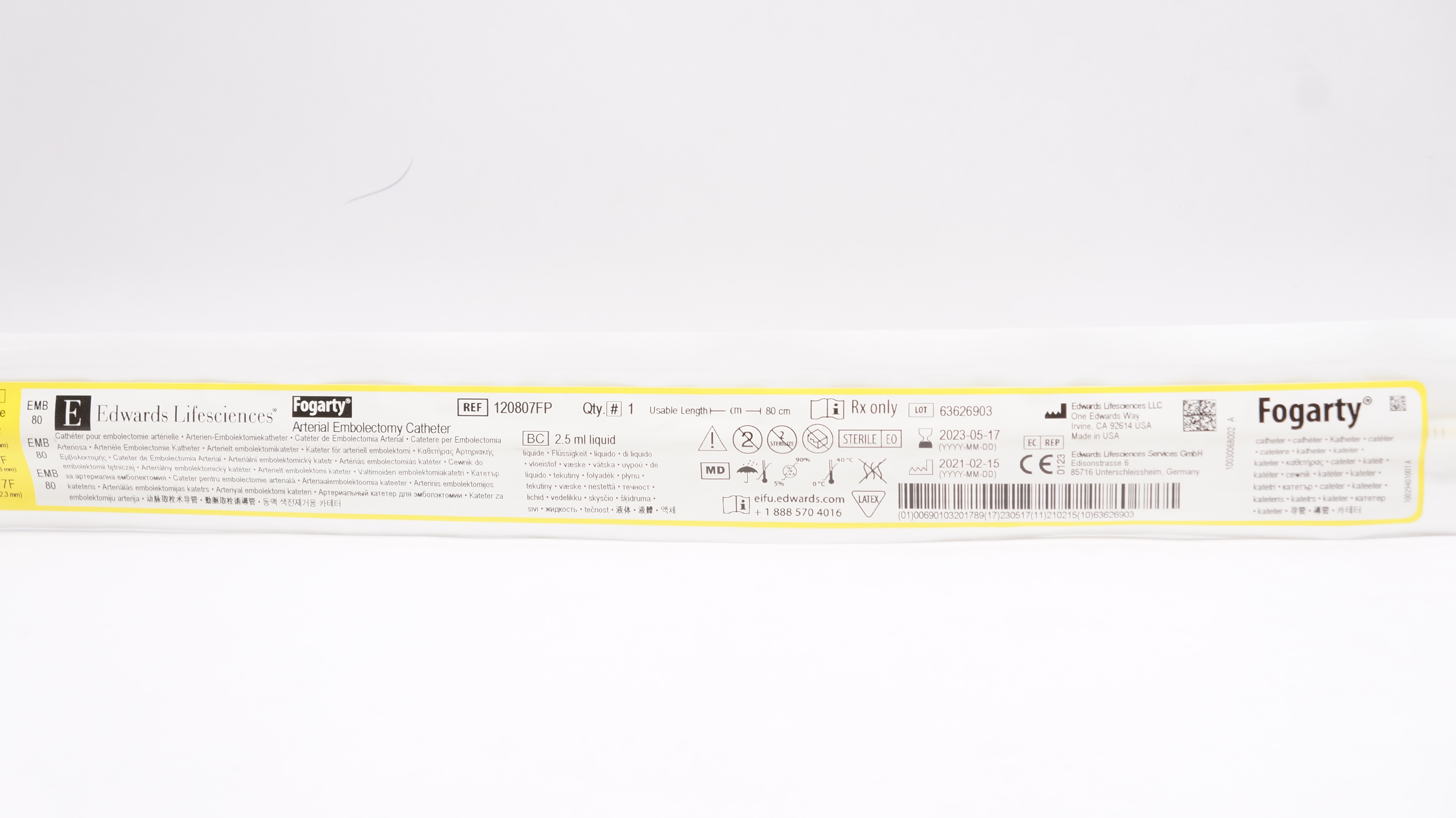 Edwards Lifesciences 120807FP Fogarty Arterial Embolectomy Cath. 7F x 80cm (x)