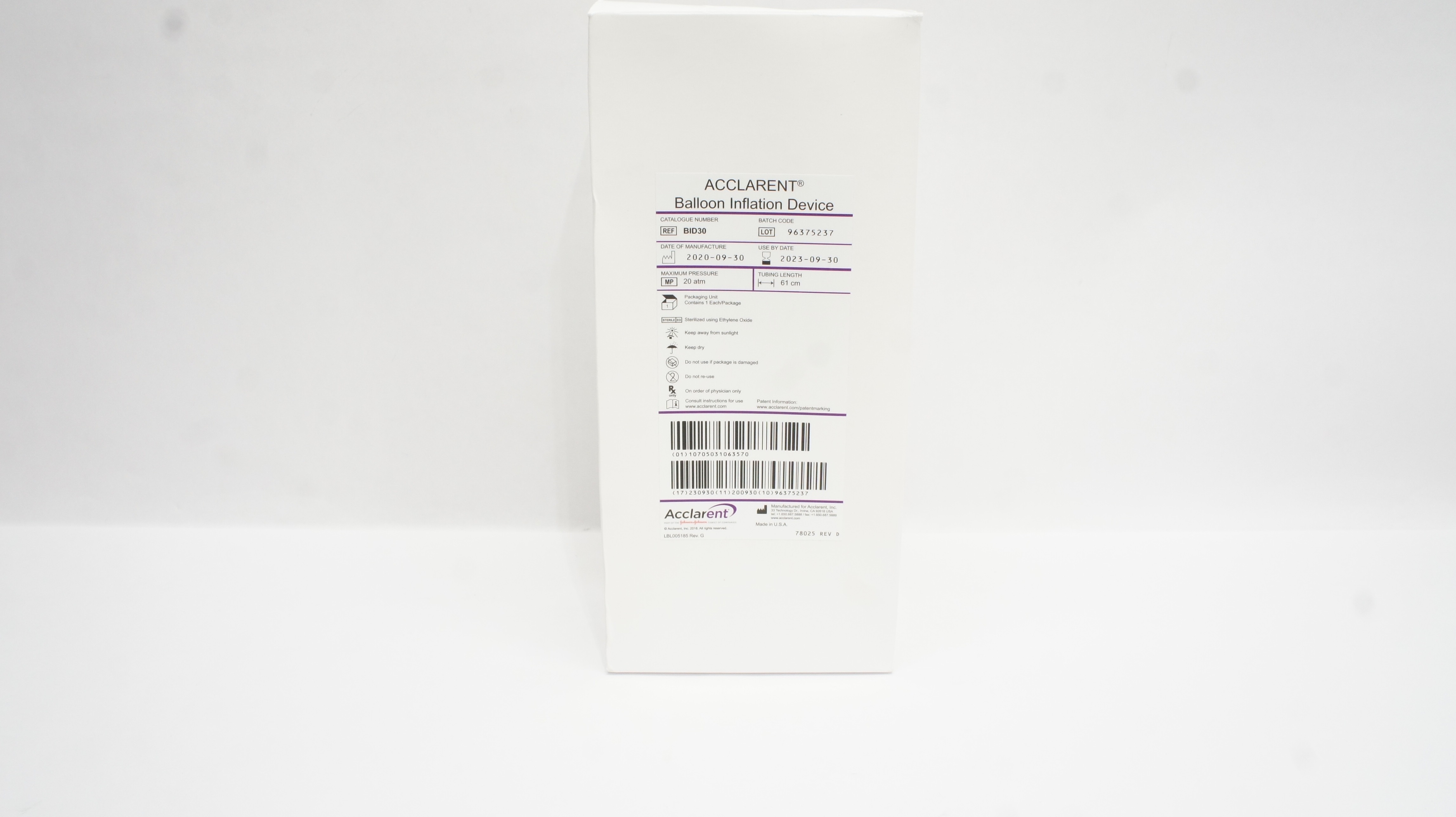 Acclarent BID30 Balloon Inflation Device 61cm, 20atm (x)