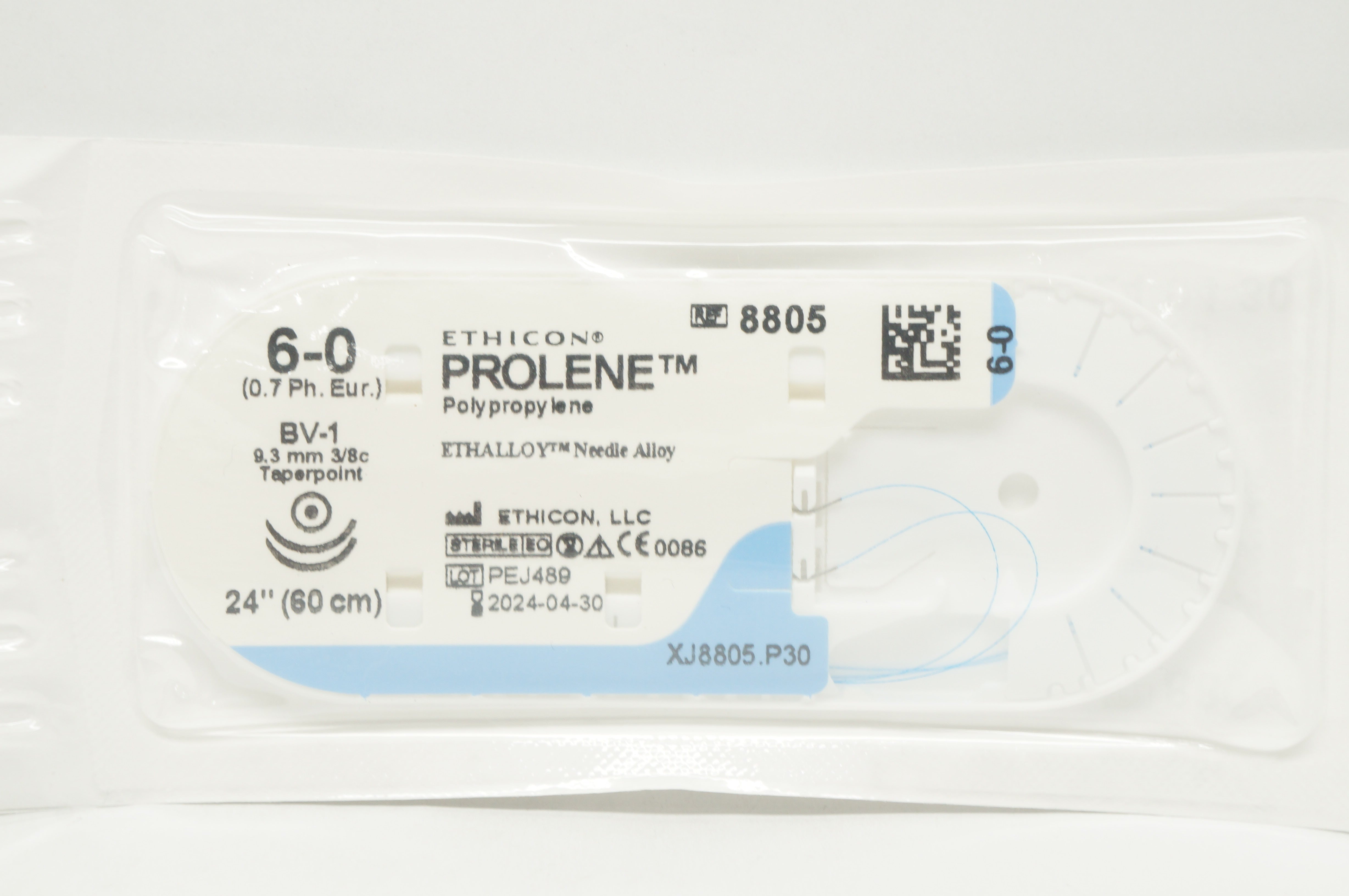 Ethicon 8805 6-0 PROLENE Polypropylene Stre BV-1 9.3mm 3/8c Taperpoint, 24 inch