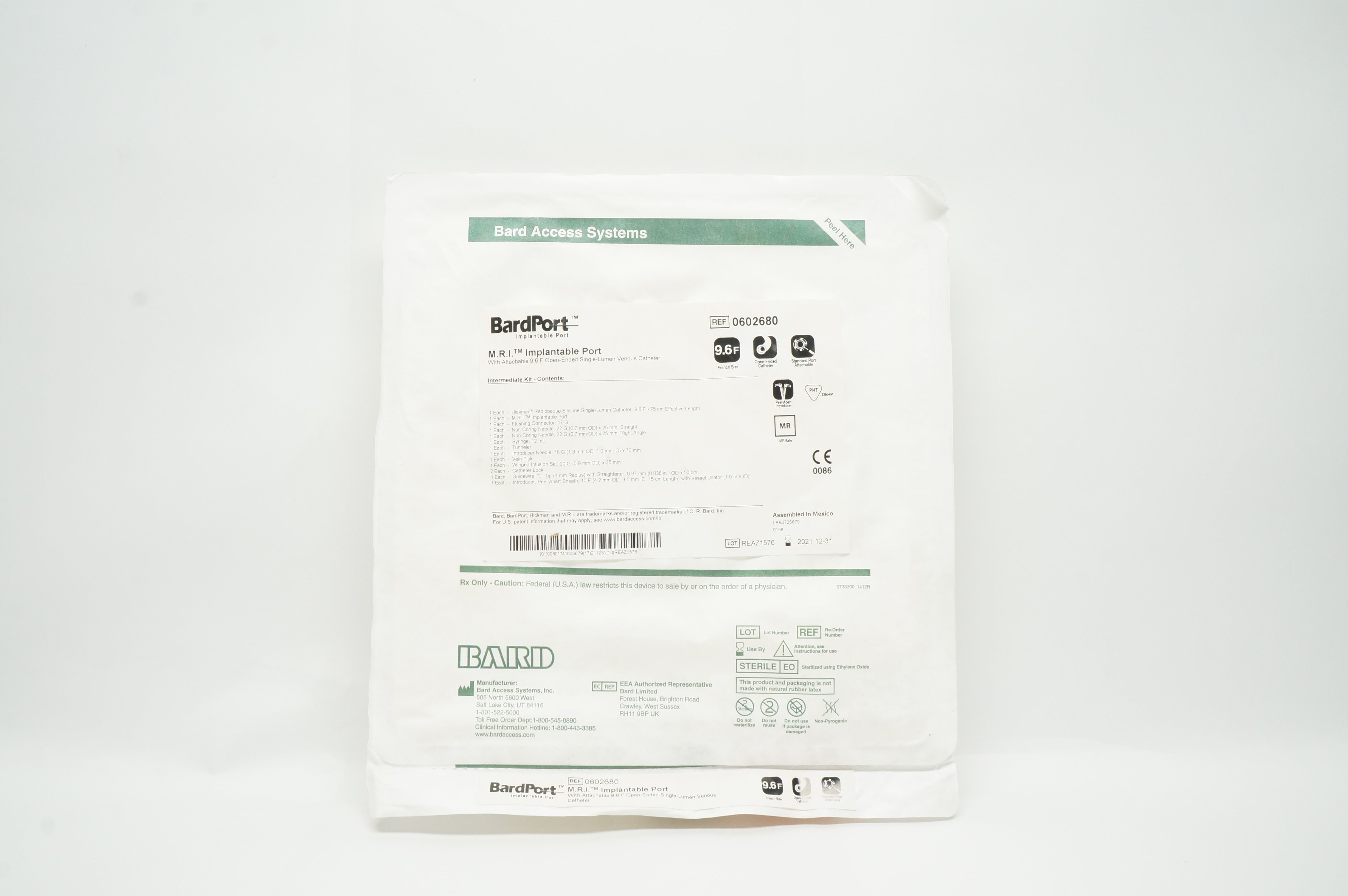 Bard 0602680 M.R.I. Implantable Port with Attachable 9.6F Cath.