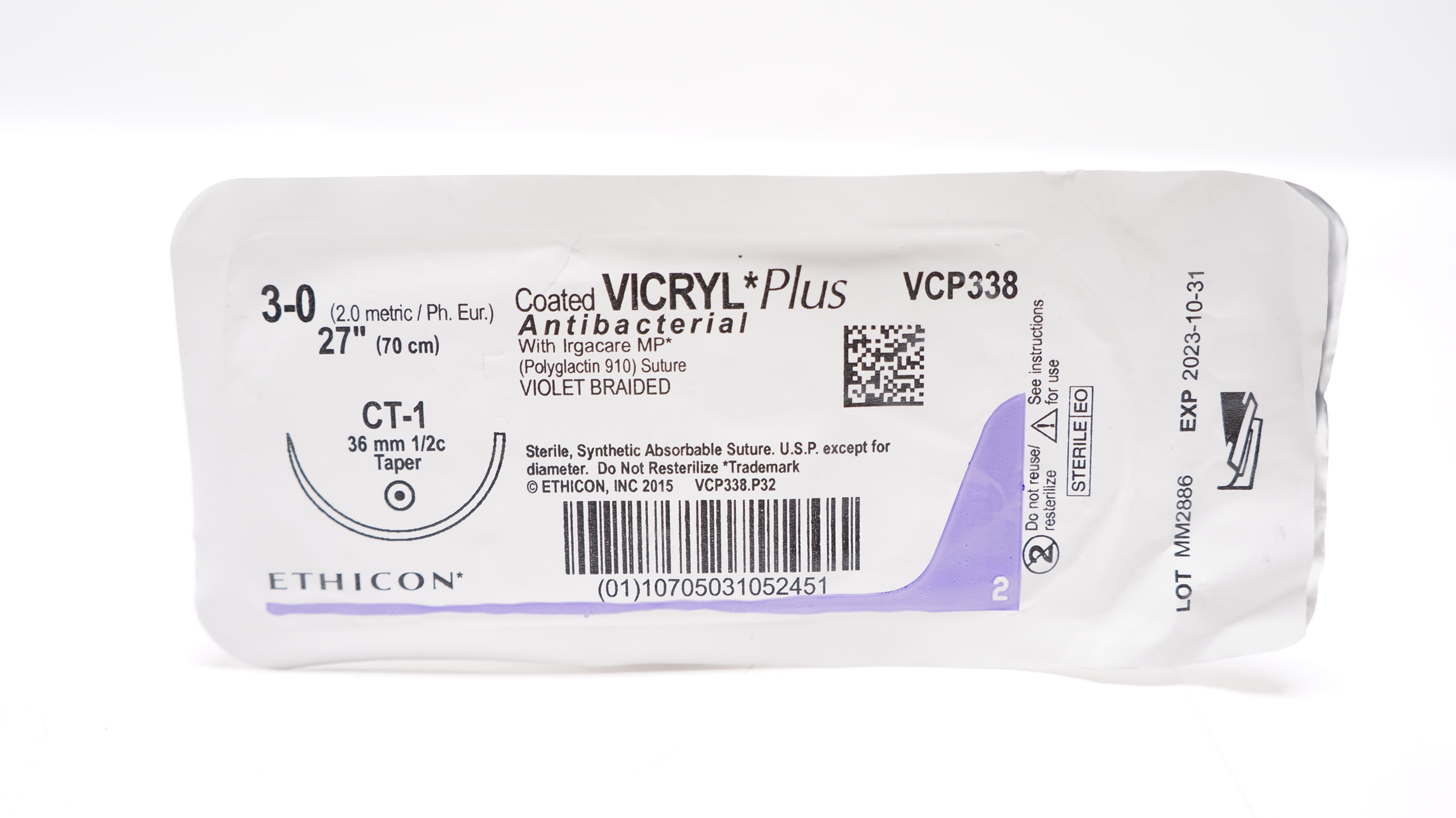 Ethicon VCP338 3-0 Vicryl, CT-1 36mm 1/2c Taper, 27inch (x)