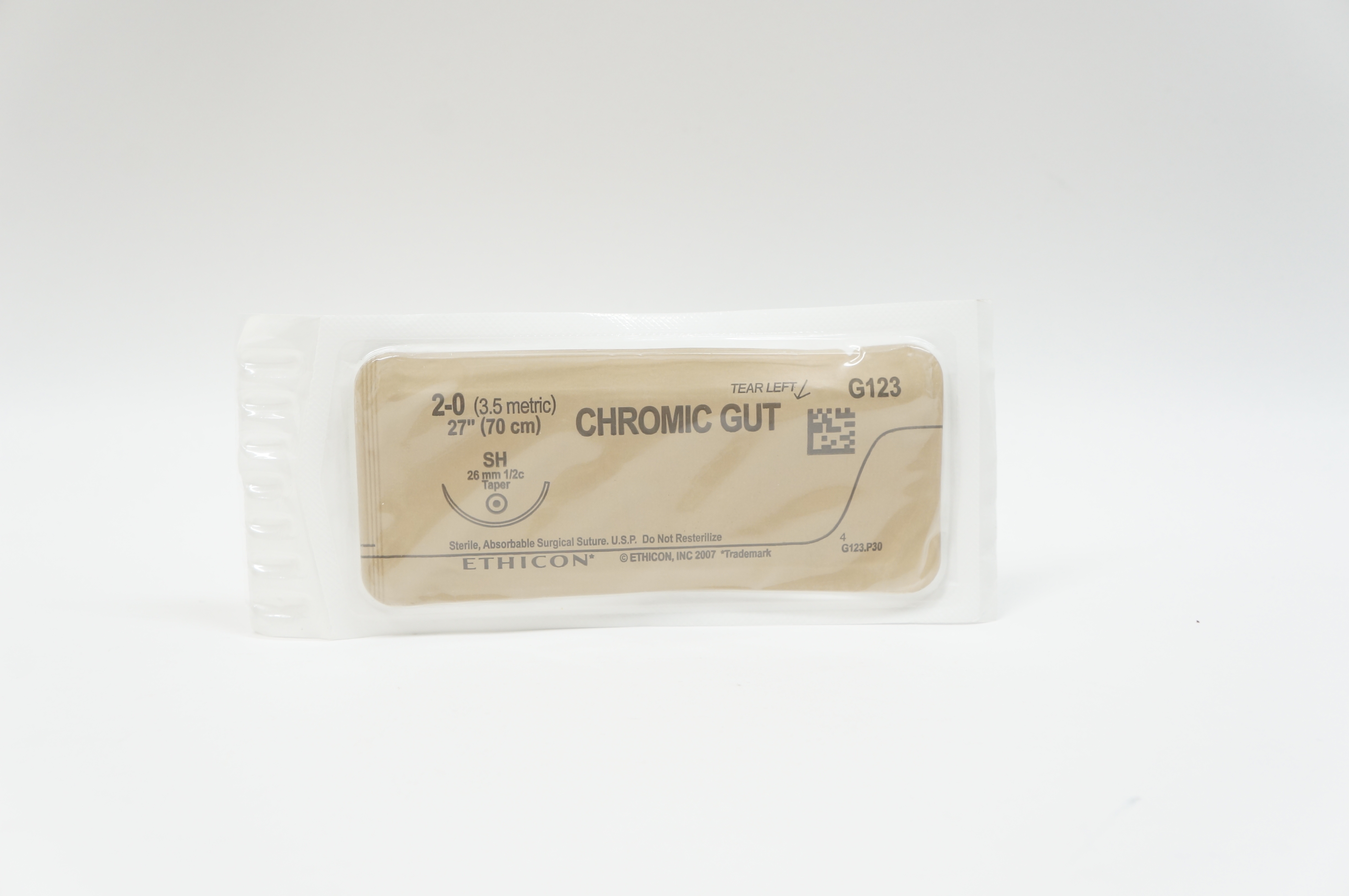 Ethicon G123 2-0 CHROMIC GUT, SH, 26mm 1/2c Taper, 27inch