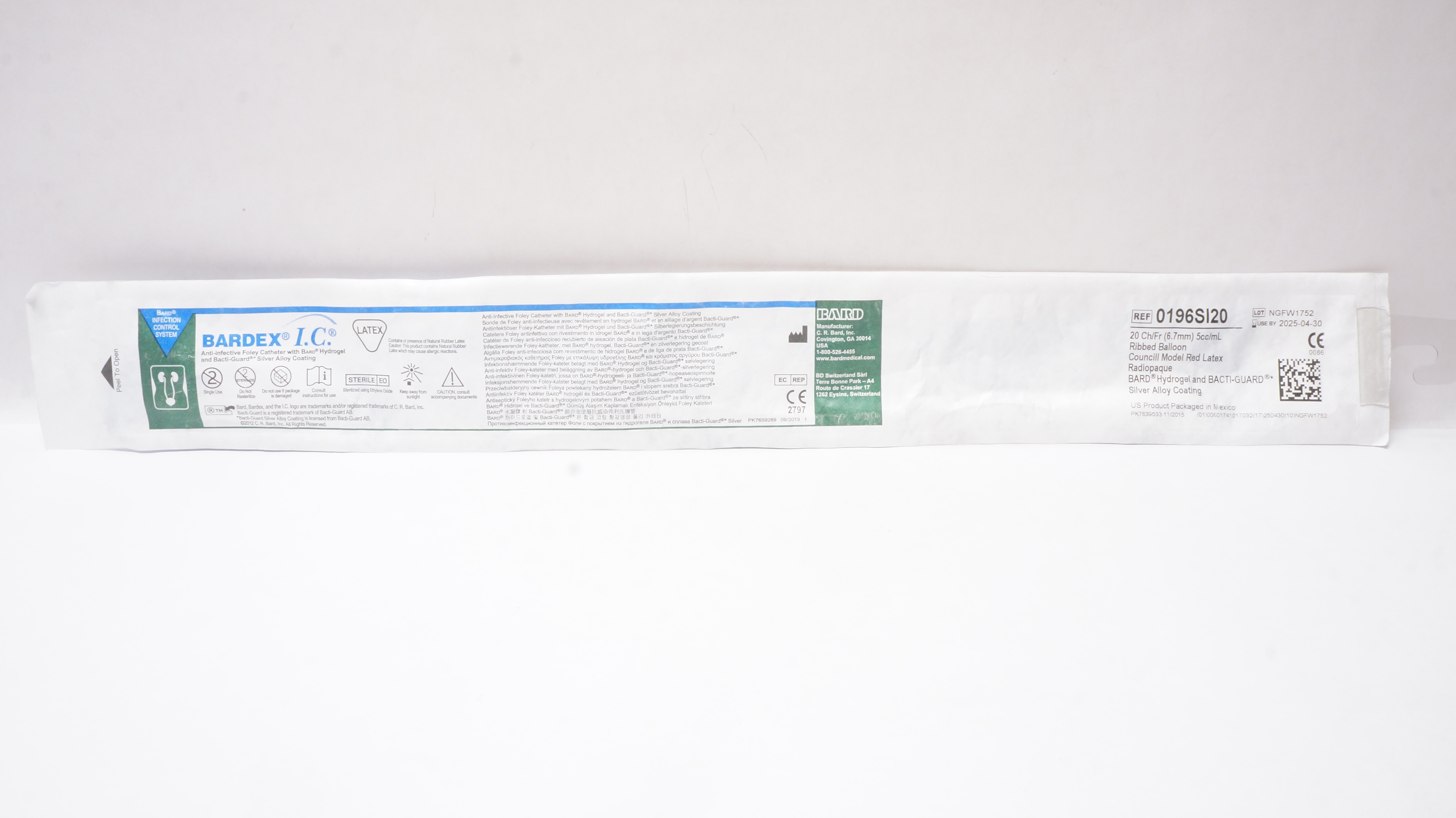 Bard 0196SI20 Bardex I.C. Aniti-Infective Foley Cath. 20Ch/Fr x 5cc/mL