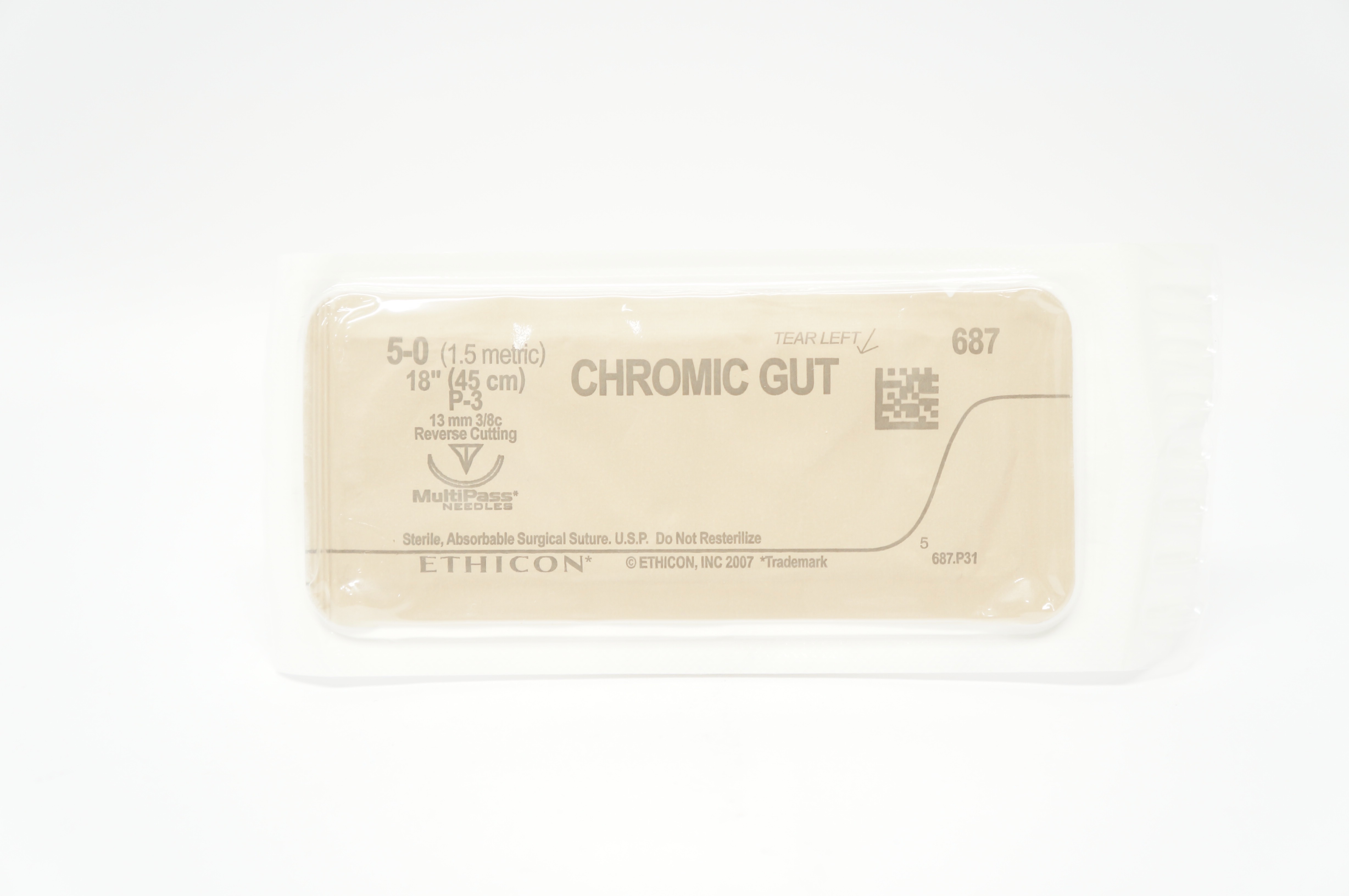 Ethicon 687 5-0 CHROMIC GUT  P-3, 13mm 3/8c Reverse Cutting, 18inch (x)