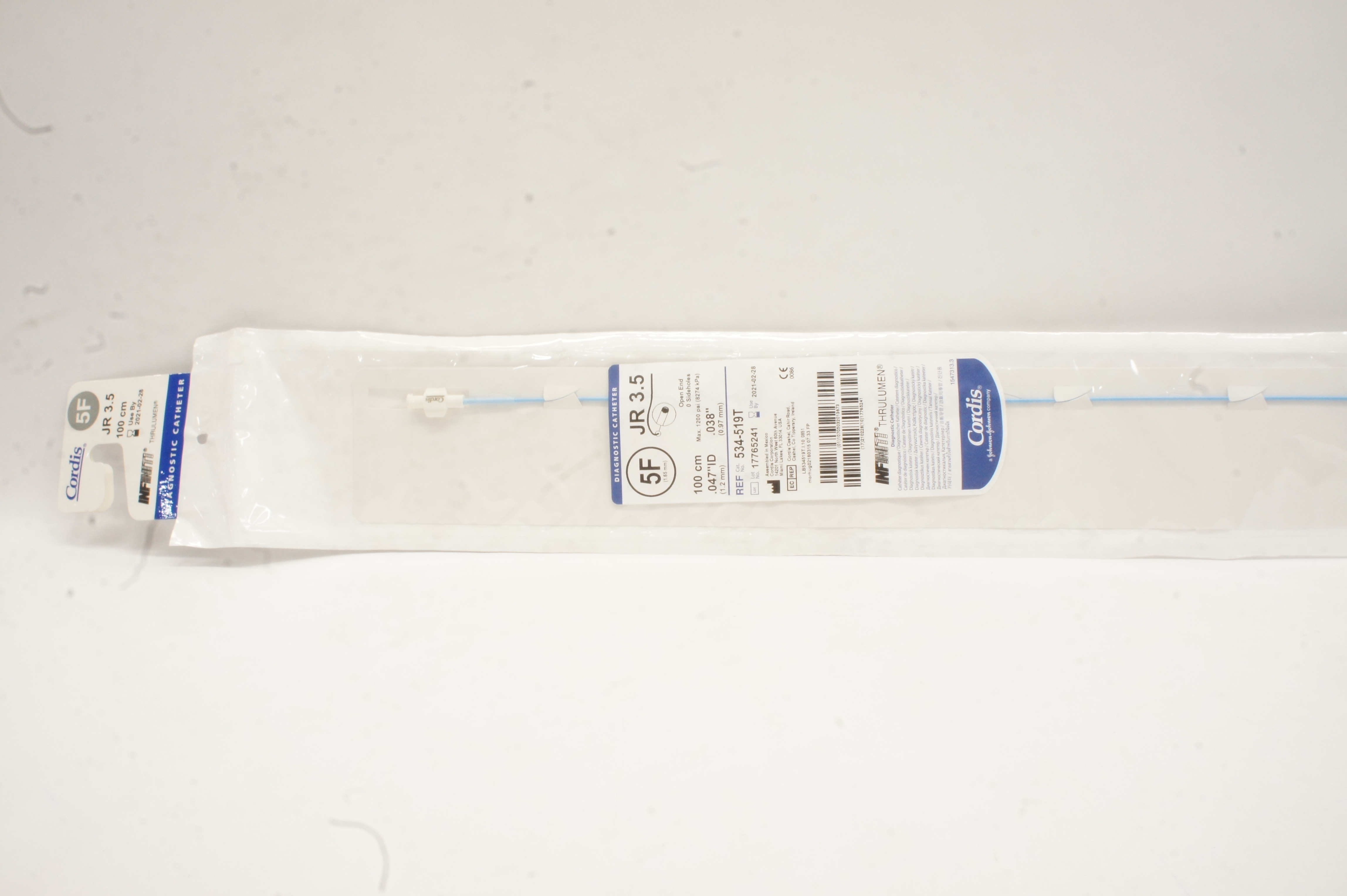 Cordis 534-519T Infiniti JR3.5 Diagnostic Cath. 5F x .047inch x 100cm (x)