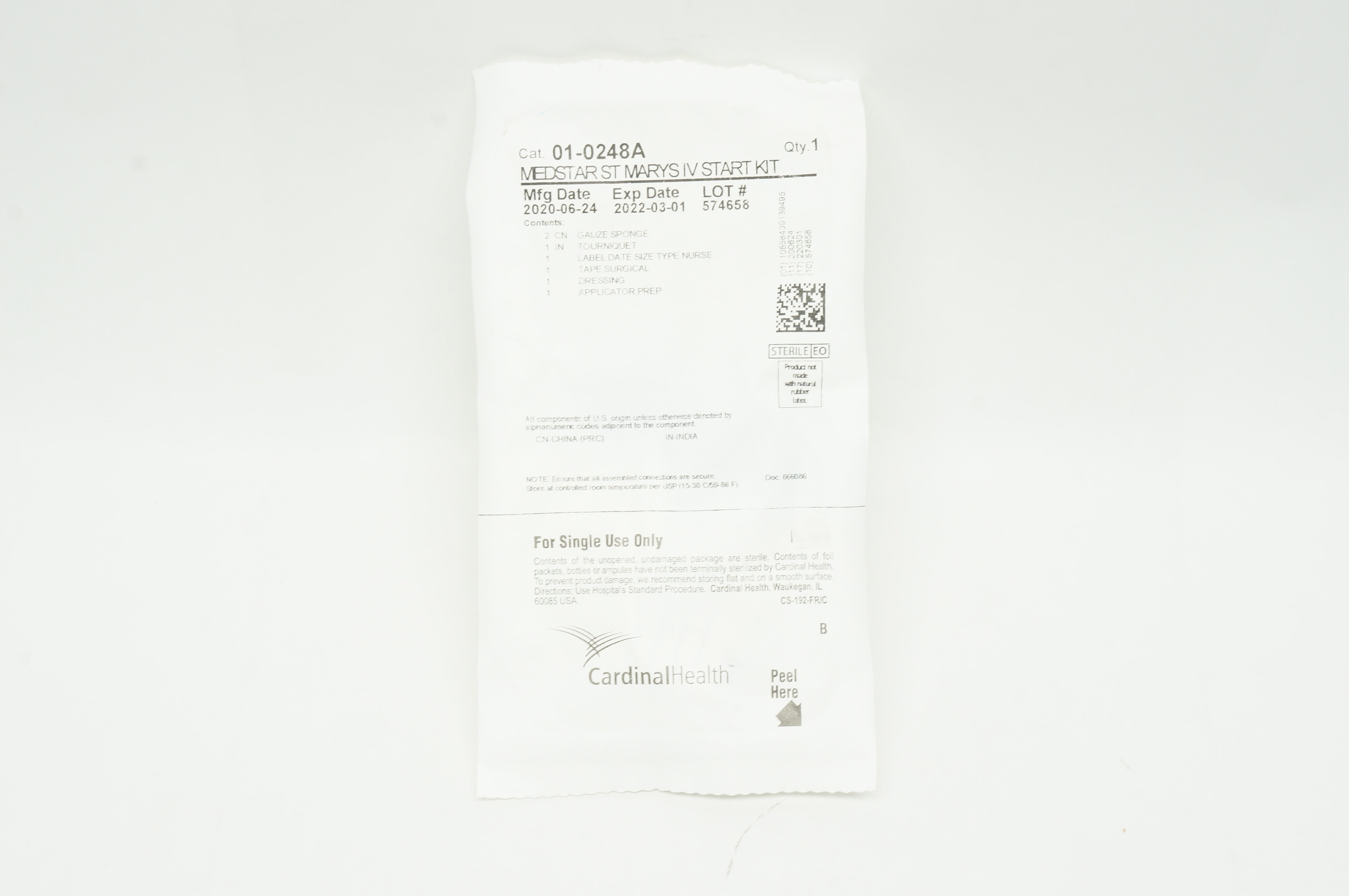 Cardinal Health 01-0248A Medstar ST Marys IV Start Kit