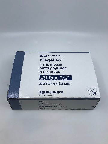 Covidien 8881892910 Magellan 1 mL Insulin Safety Syringe 29G x 1/2in ~ Box of 50