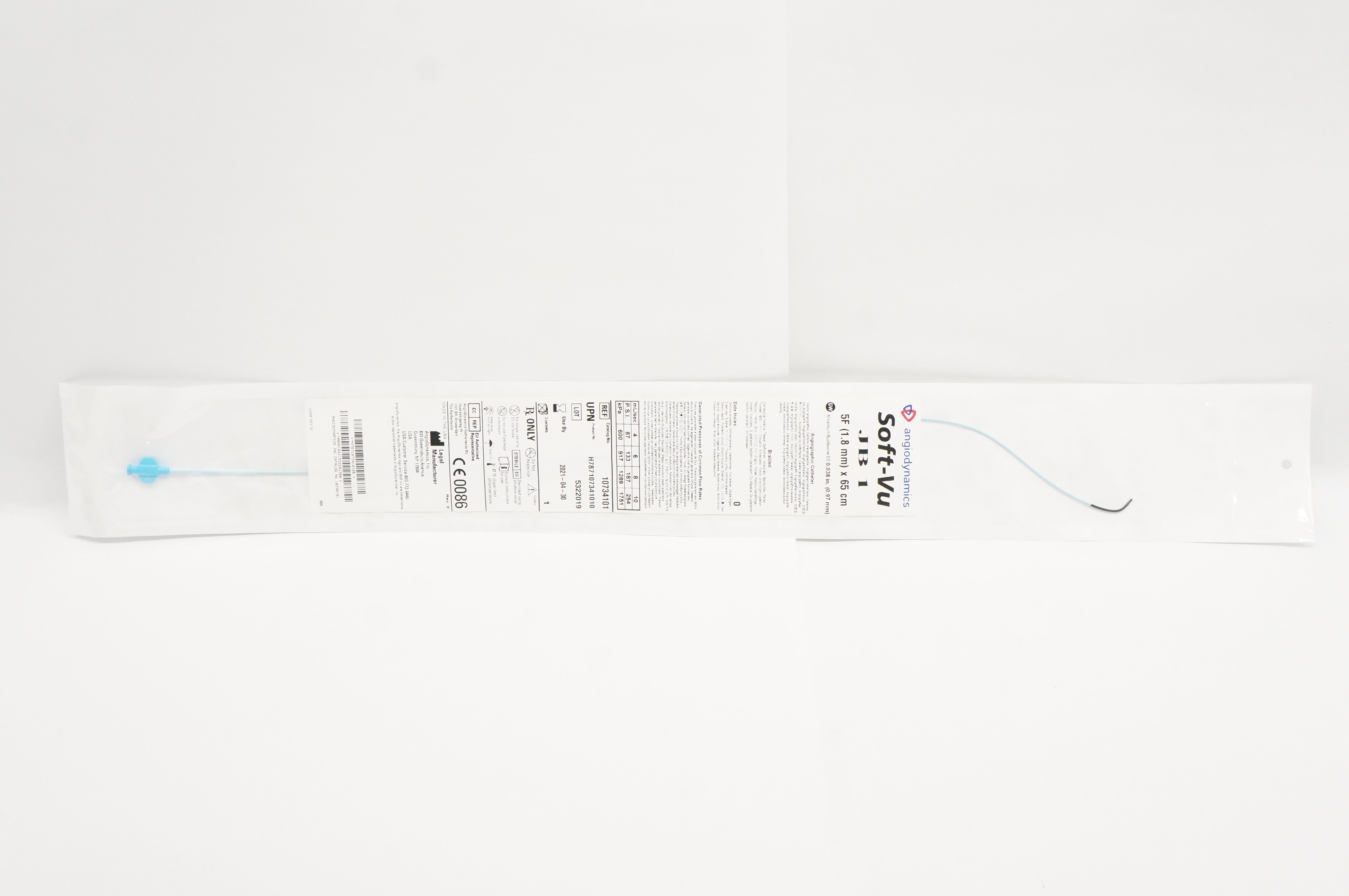 AngioDynamics 10734101 Soft-Vu  JB 1 Angiographic Cath. 5F  038in. x 65cm. (x)