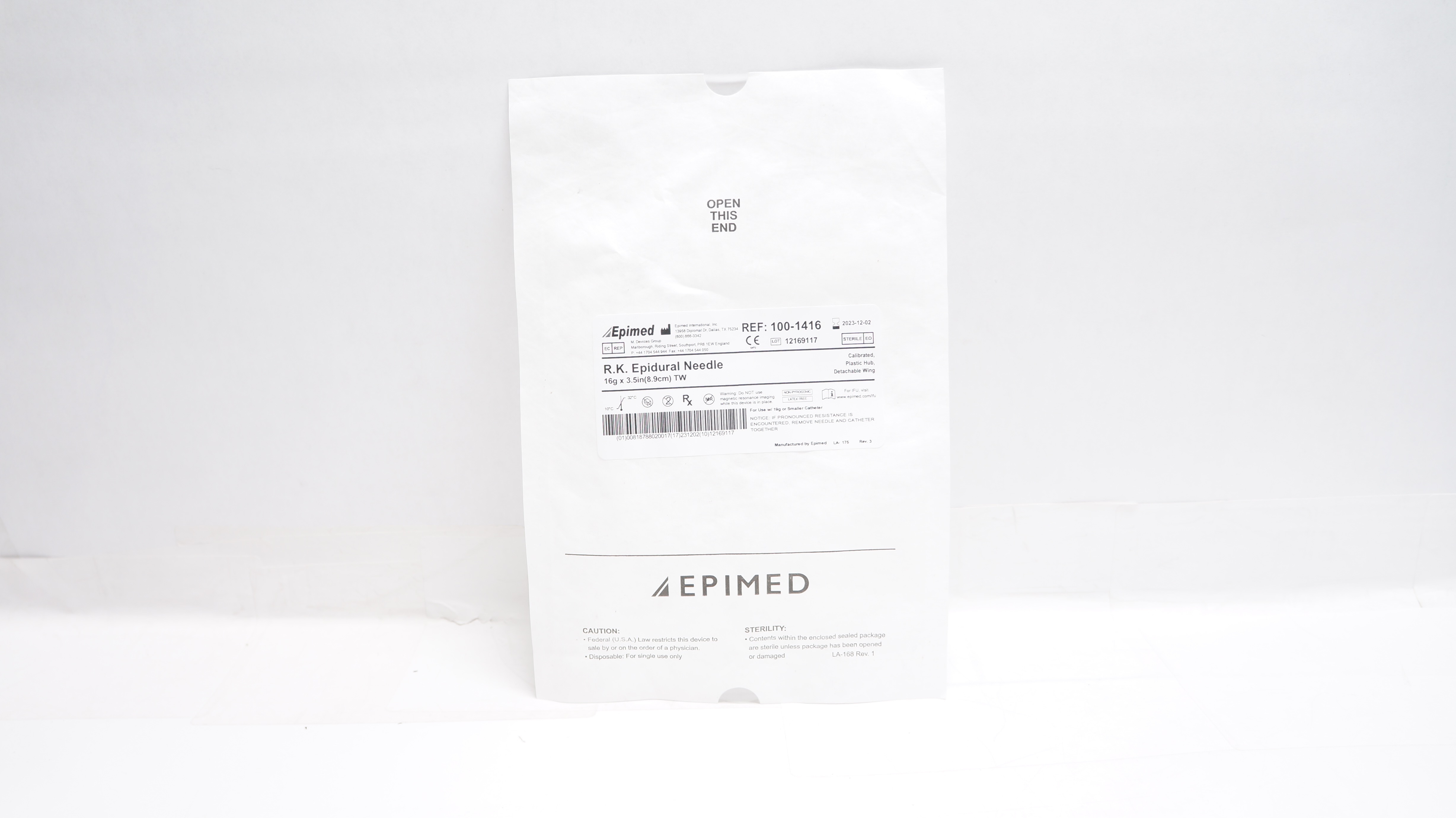 Epimed 100-1416 R.K. Epidural Needle 16g x 3.5In TW (x)