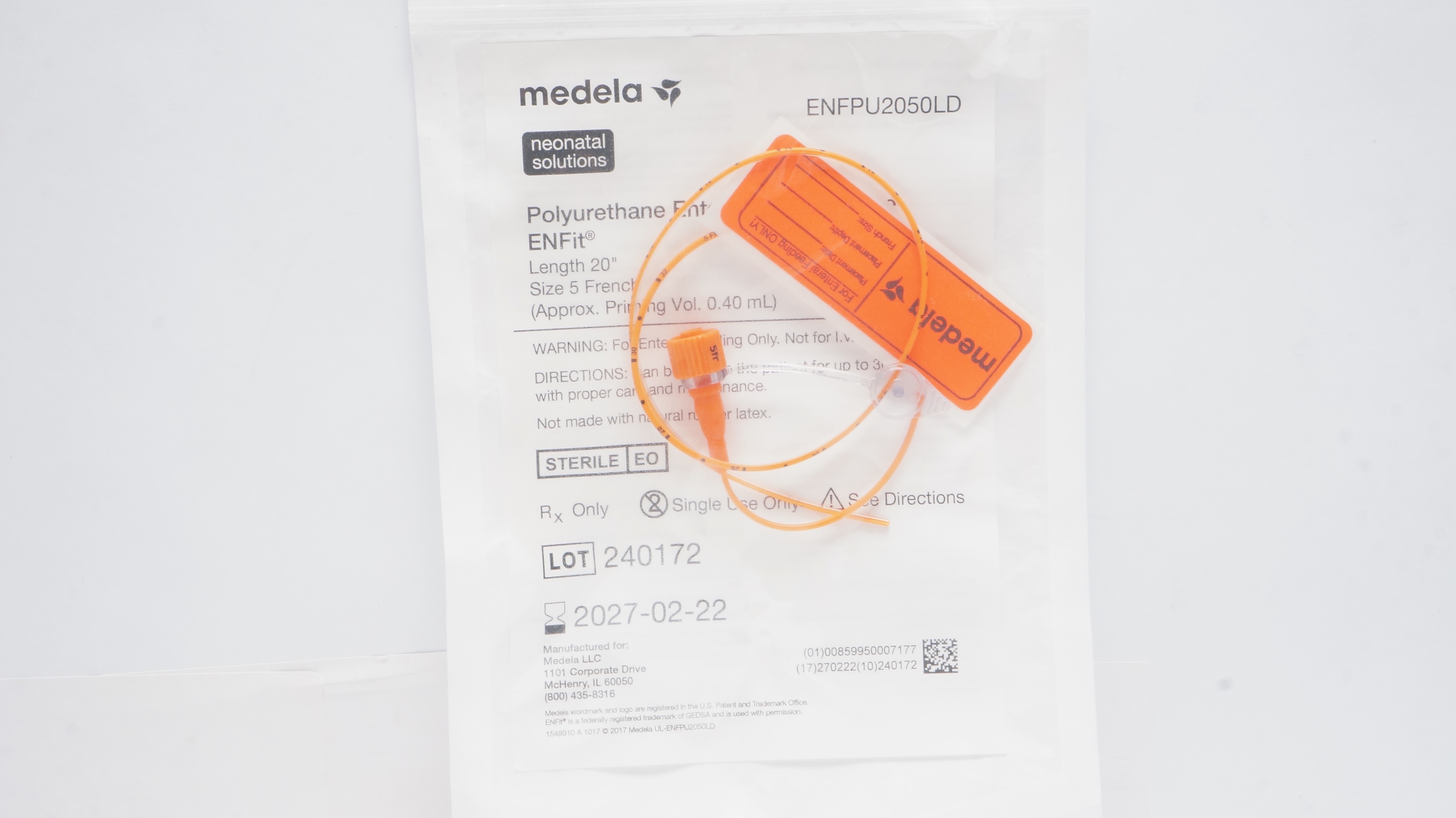 Medela ENFPU2050LD Polyurethane Enteral Feeding Tube ENFit 20inch Size 5Fr