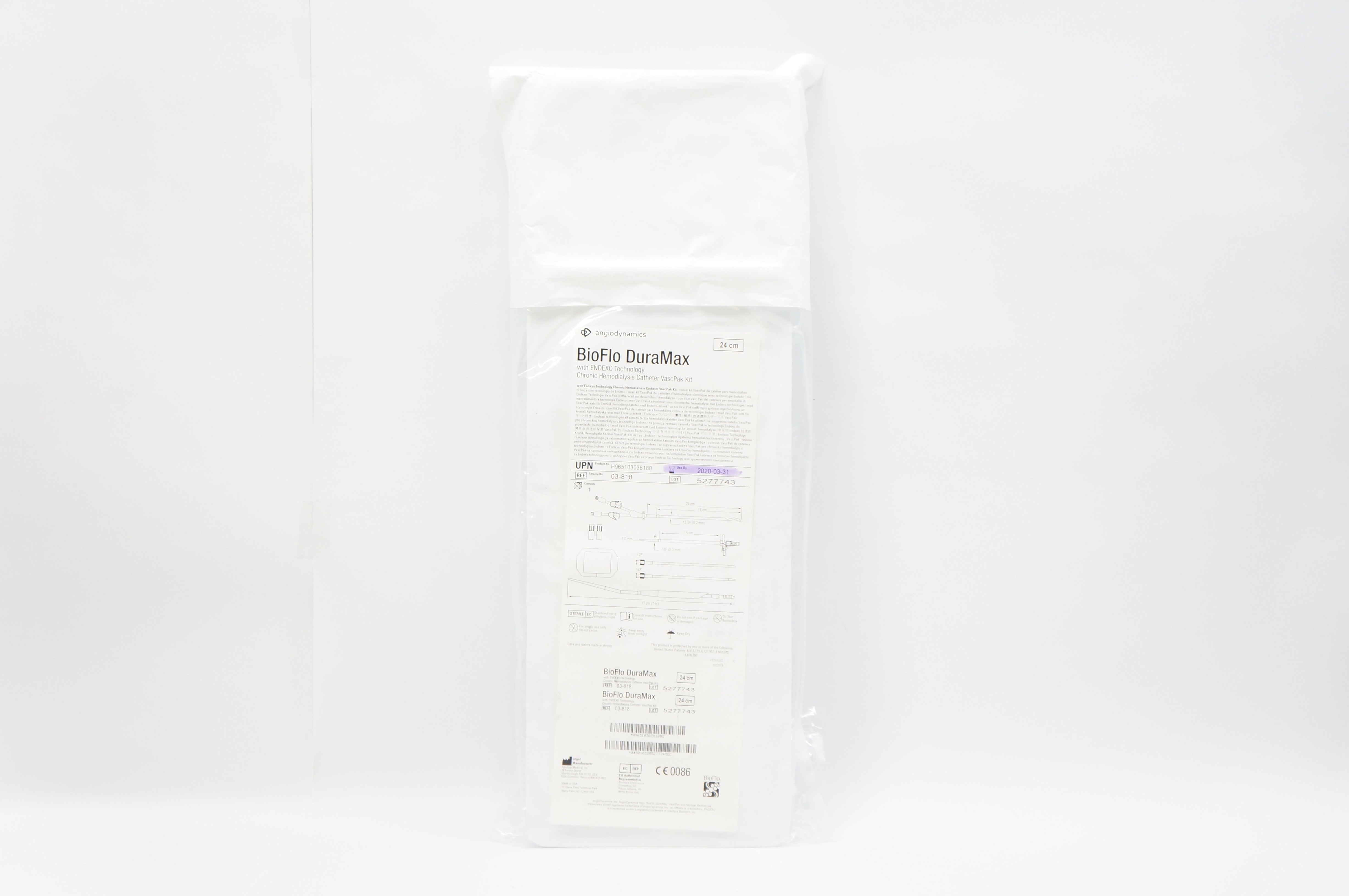 Angiodynamics 03-818 BioFlo DuraMax Chronic Hemodialysis Cath. Kit 24cm (x)