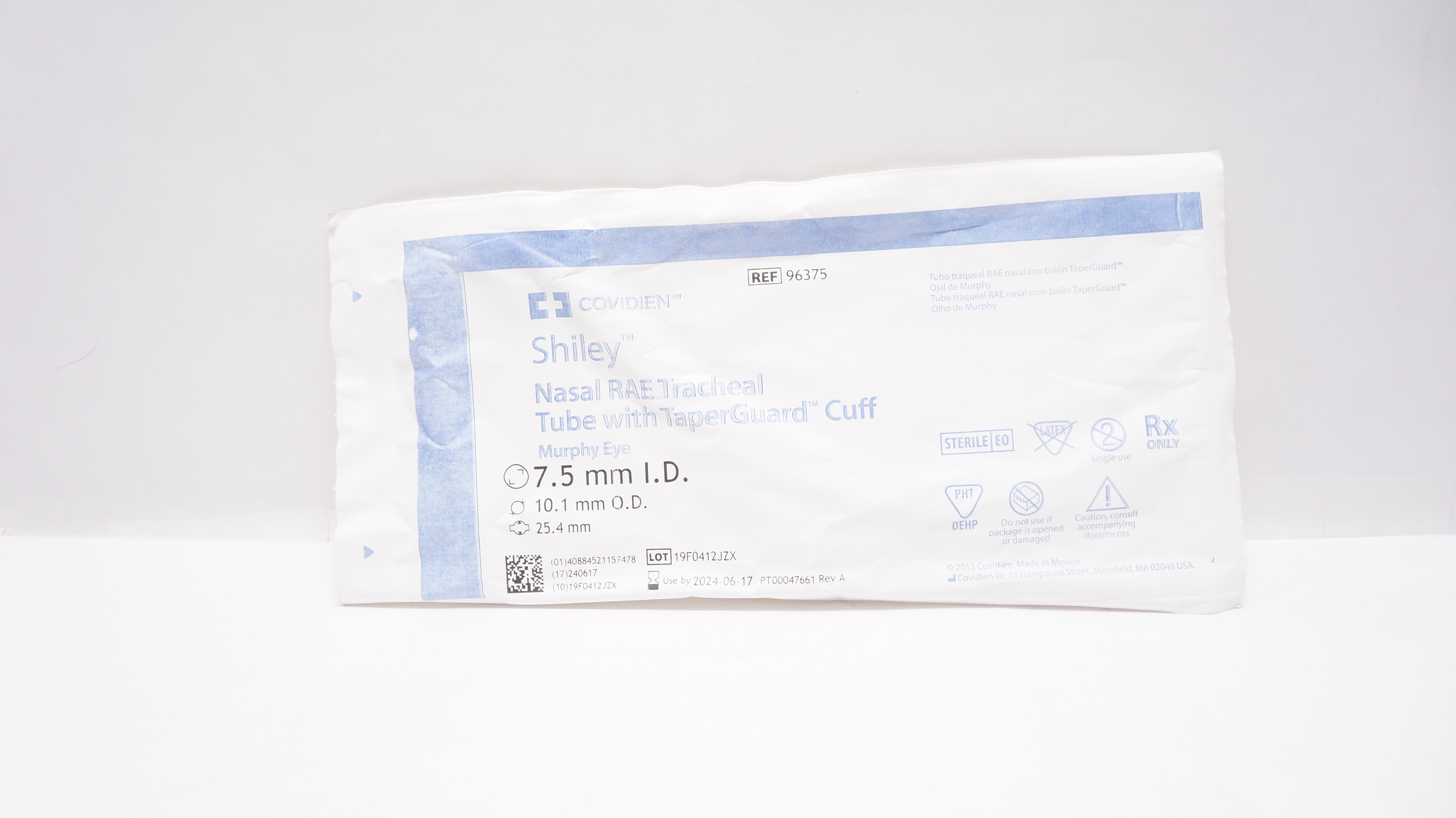 Covidien 96375 Shiley Nasal RAE Tracheal Tube with TaperGuard Cuff 7.5mm I.D.