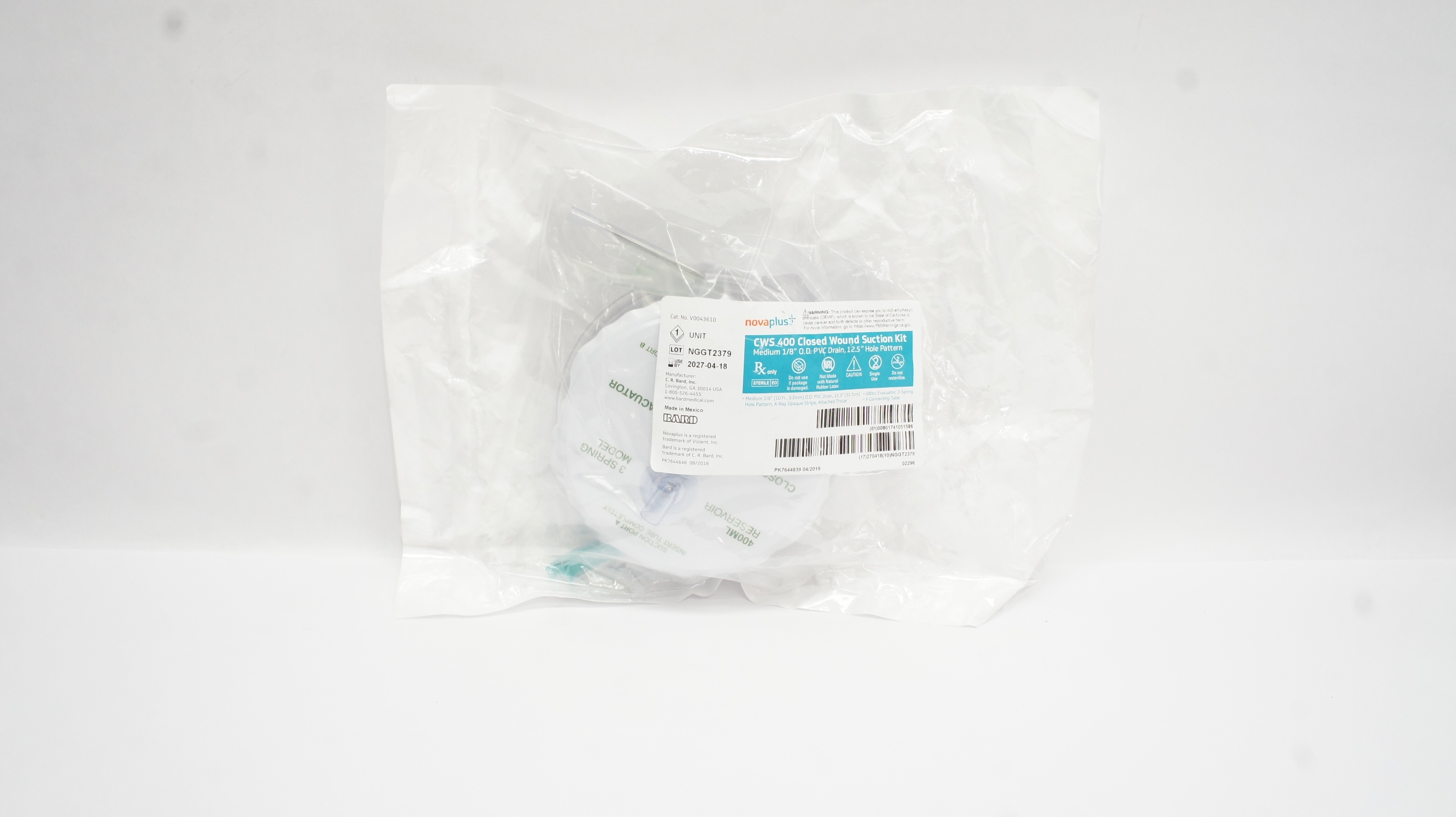 Bard V0043610 Novaplus CWS 400 Closed Wound Suction Kit