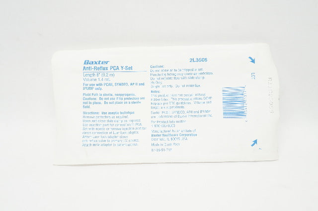 Baxter 2L3506 Anti-Reflux PCA Y-Set Length 8 inch Volume 1.4 mL