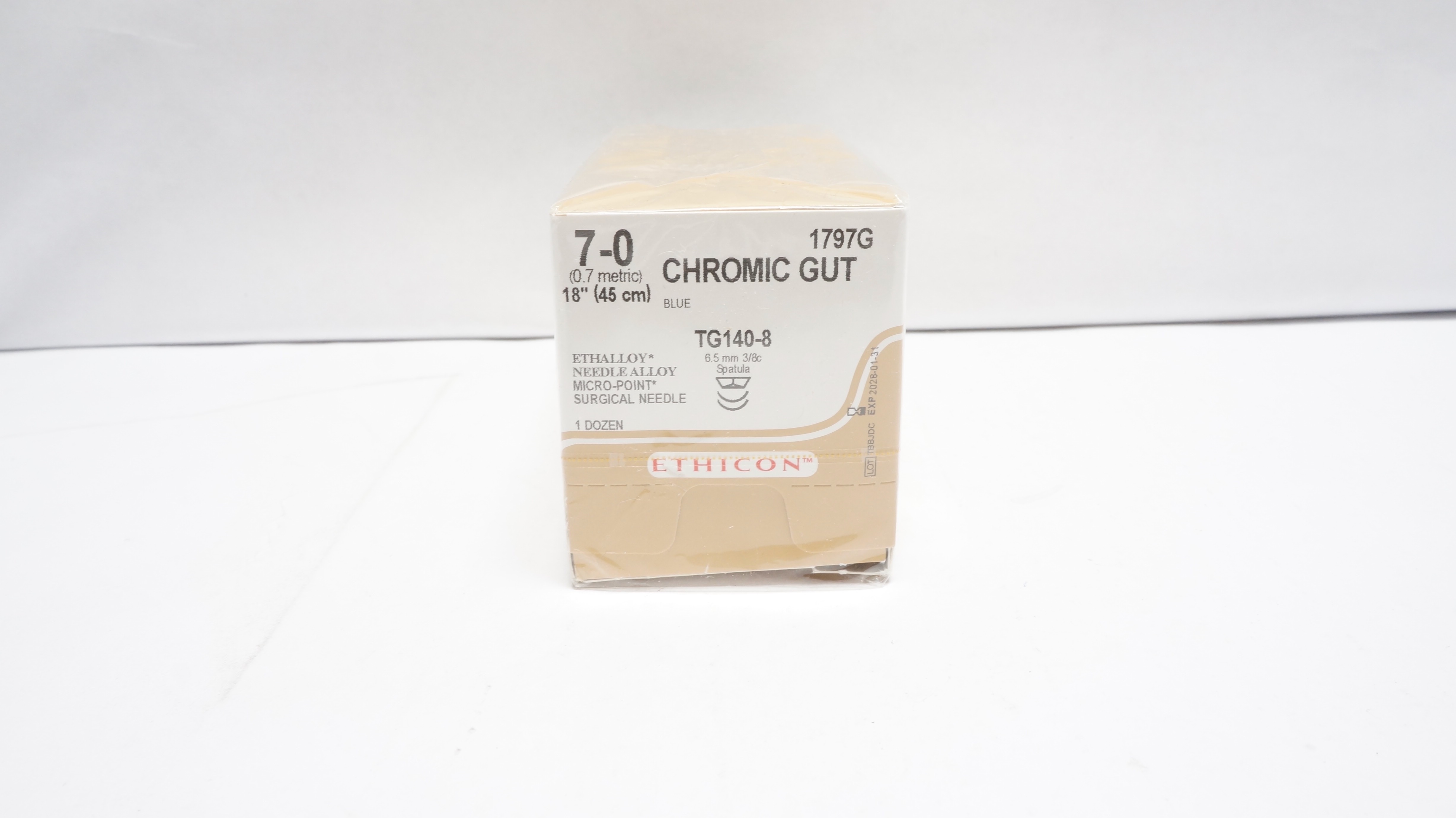 Ethicon 1797G 7-0 Chromic Gut TG140-8 6.5mm 3/8c Spatula 18inch - Box of 12