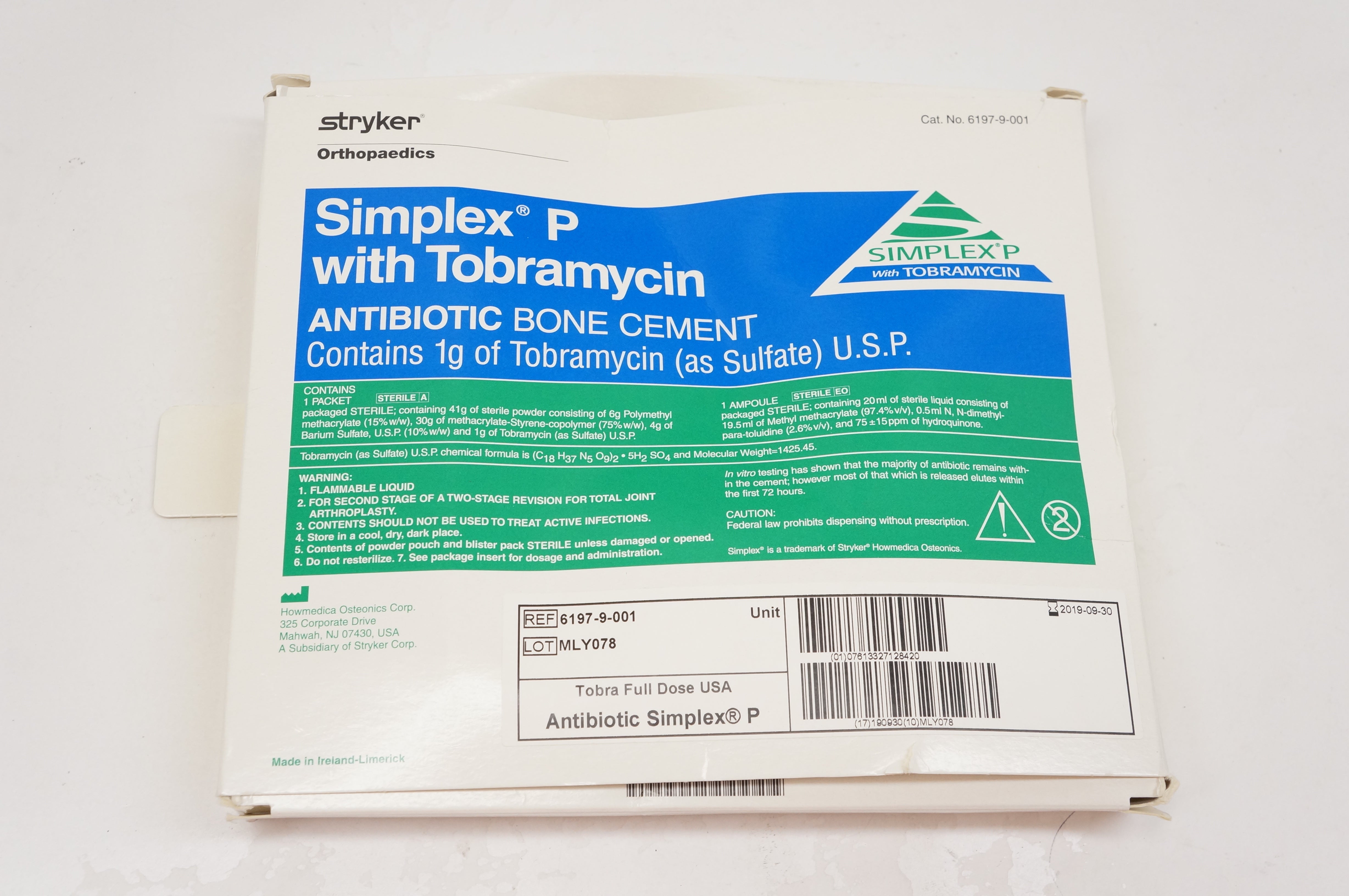 Stryker 6197-9-001 Simplex P With Tobramycin Antiniotoc Bone Cement 1g (x)