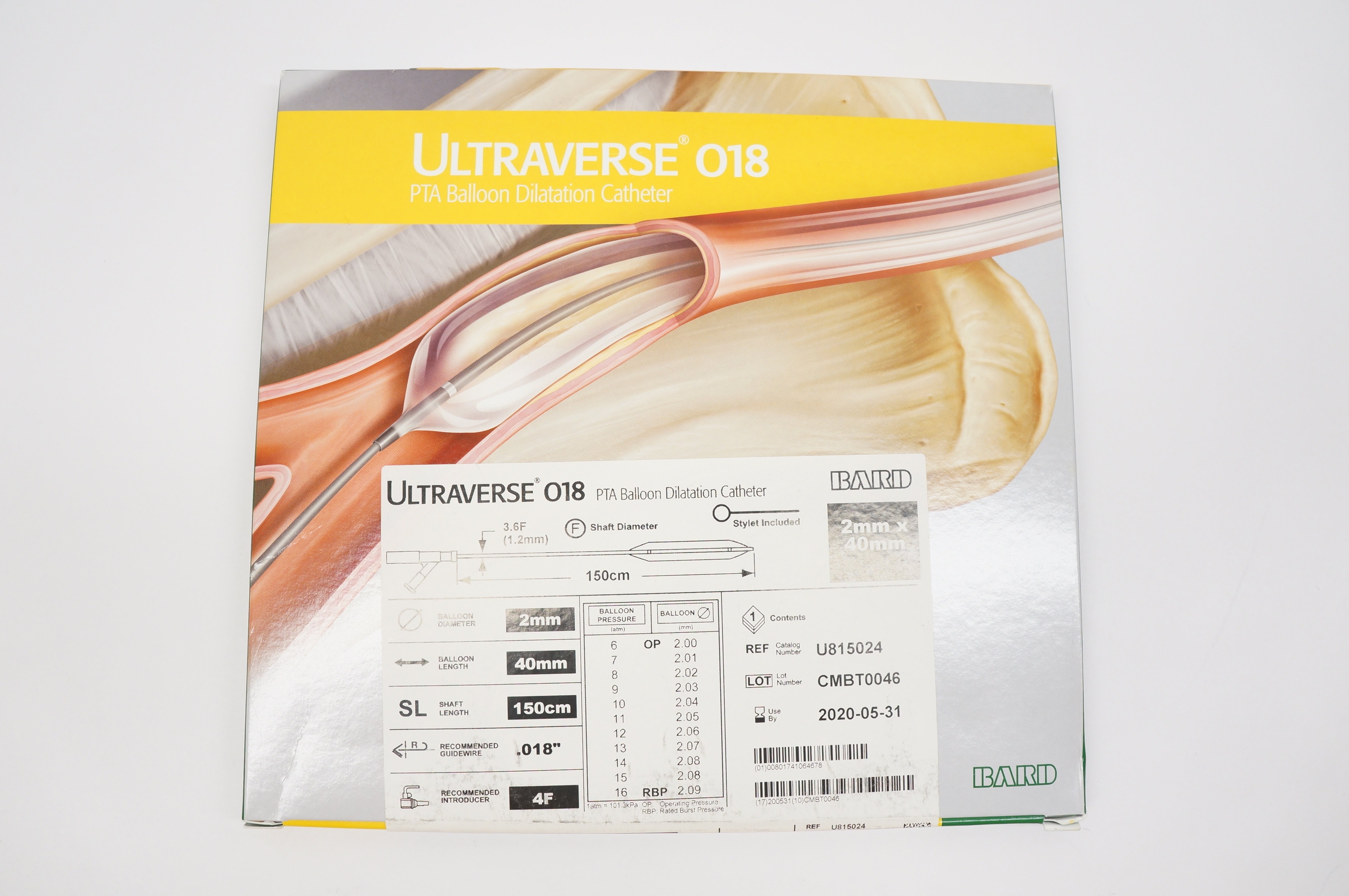 BARD U815024 Ultraverse 018 PTA Balloon Dilatation Cath. 2mm x 40mm (x)