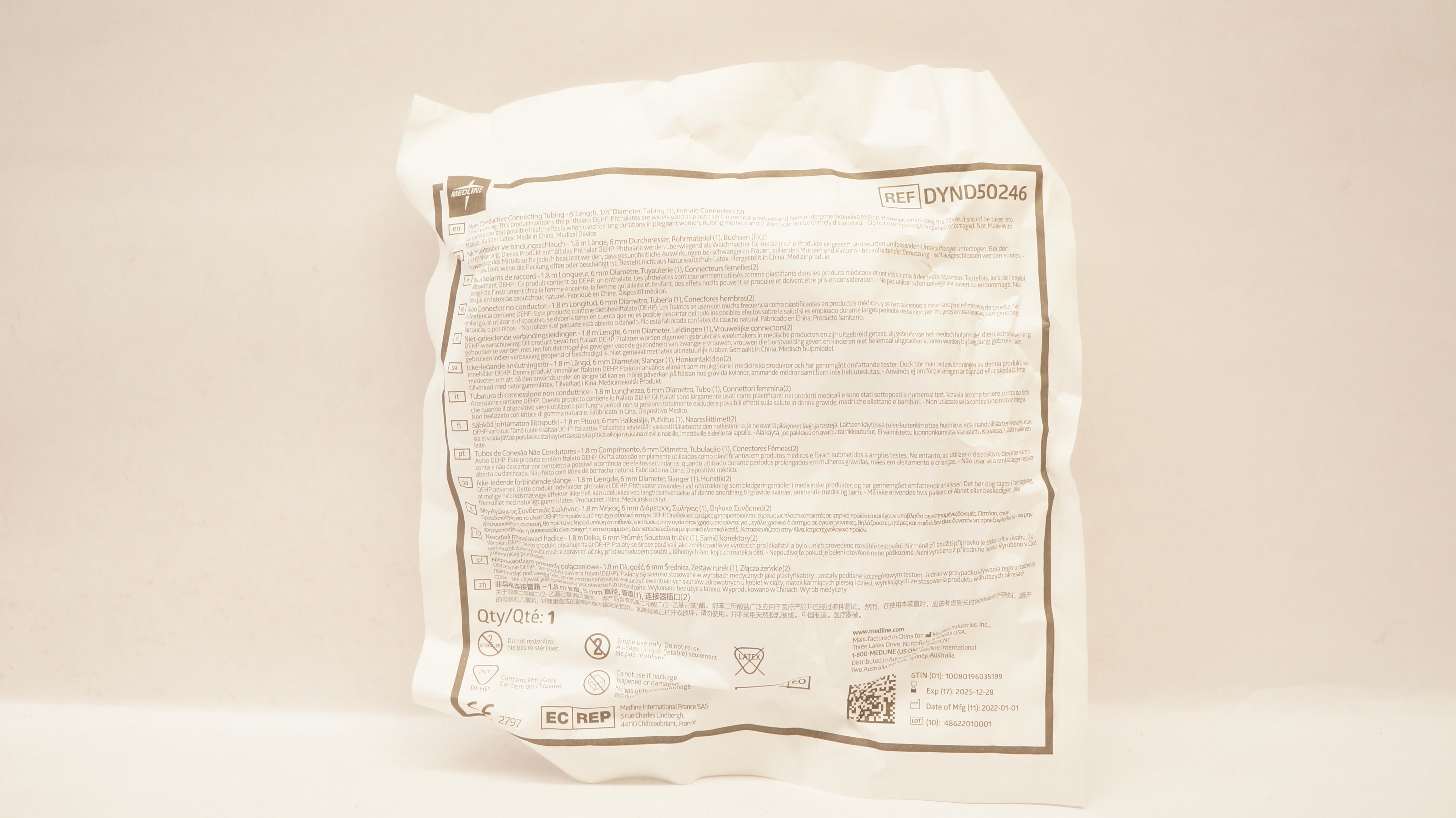 Medline DYND50246 Non-Conductive Connecting Tubing 6 Ft. x 1/4inch