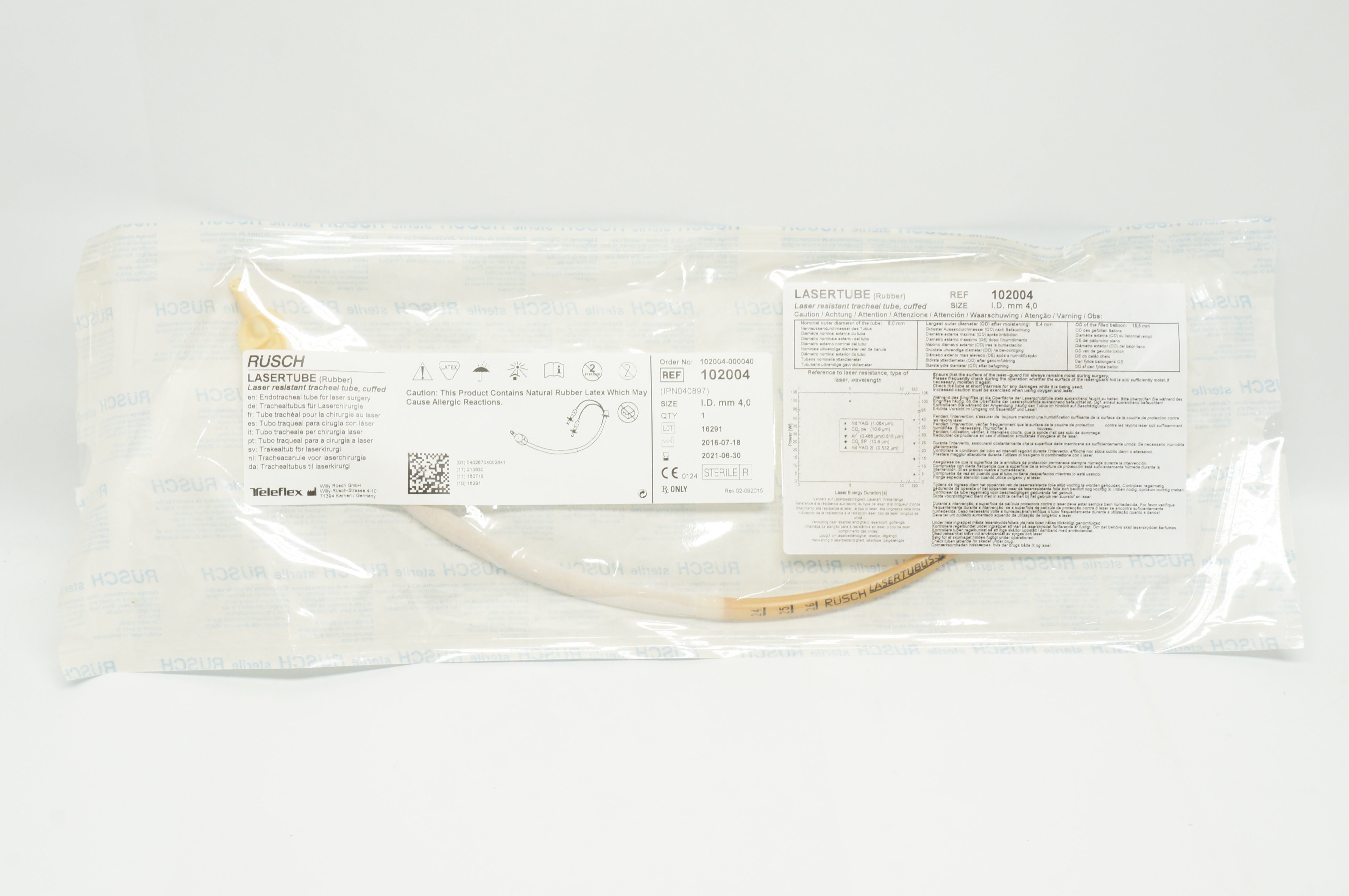 Rusch 102004 Laser Resistant Tracheal Tube Cuffed Size 4.0mm (x)
